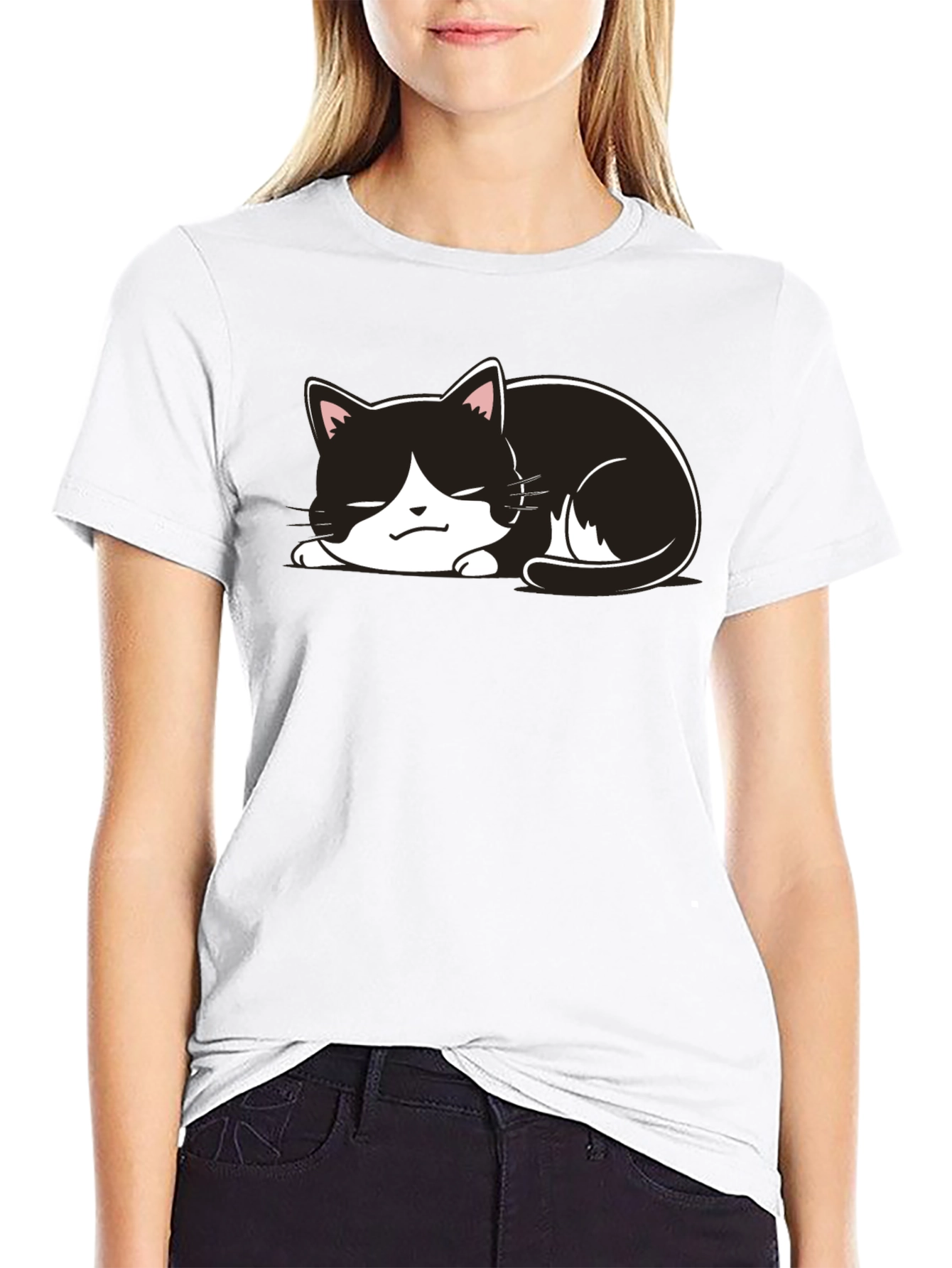 Cute Cat Nap T-Shirt - Black
