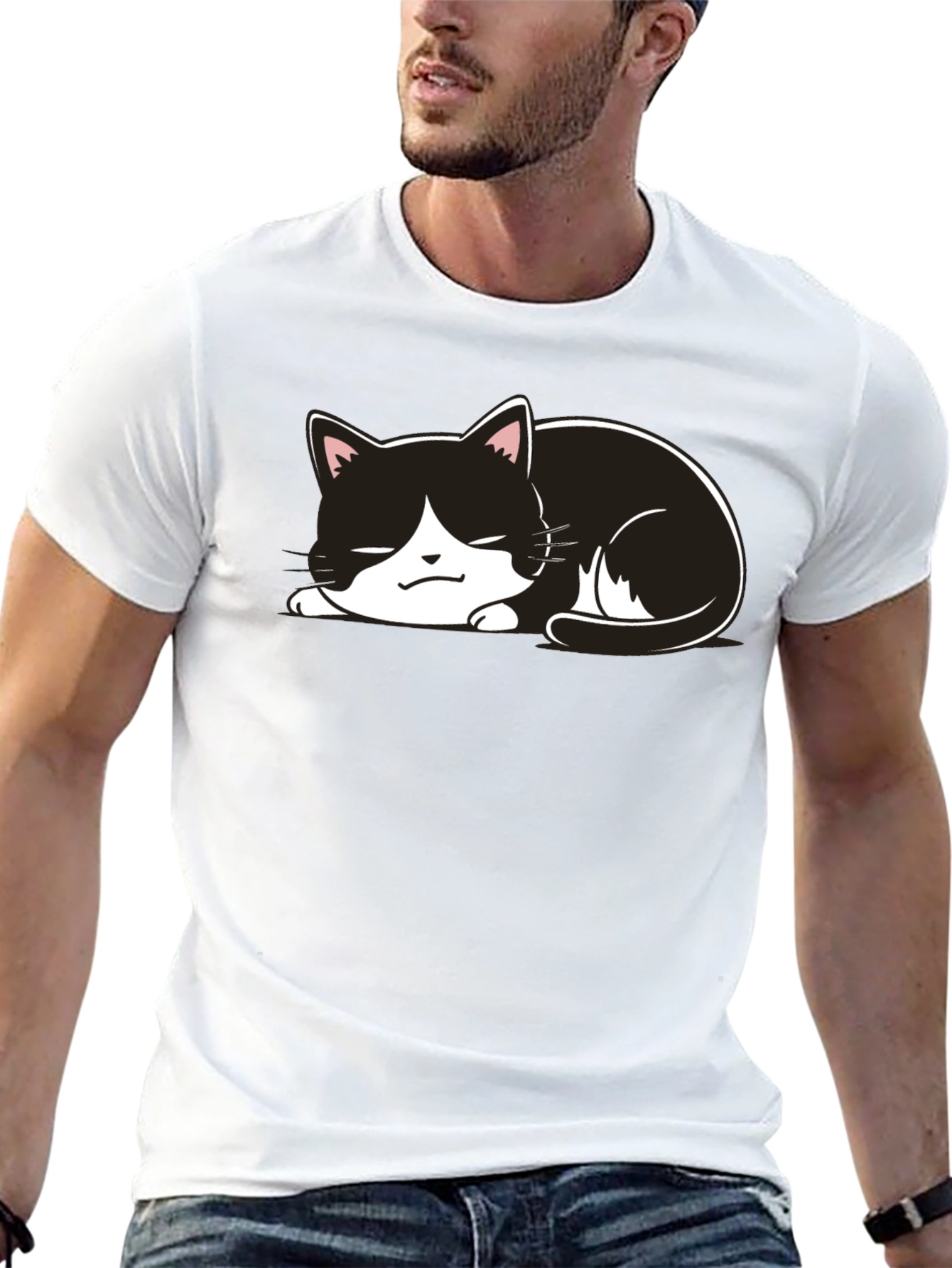 Cute Cat Nap T-Shirt - Black