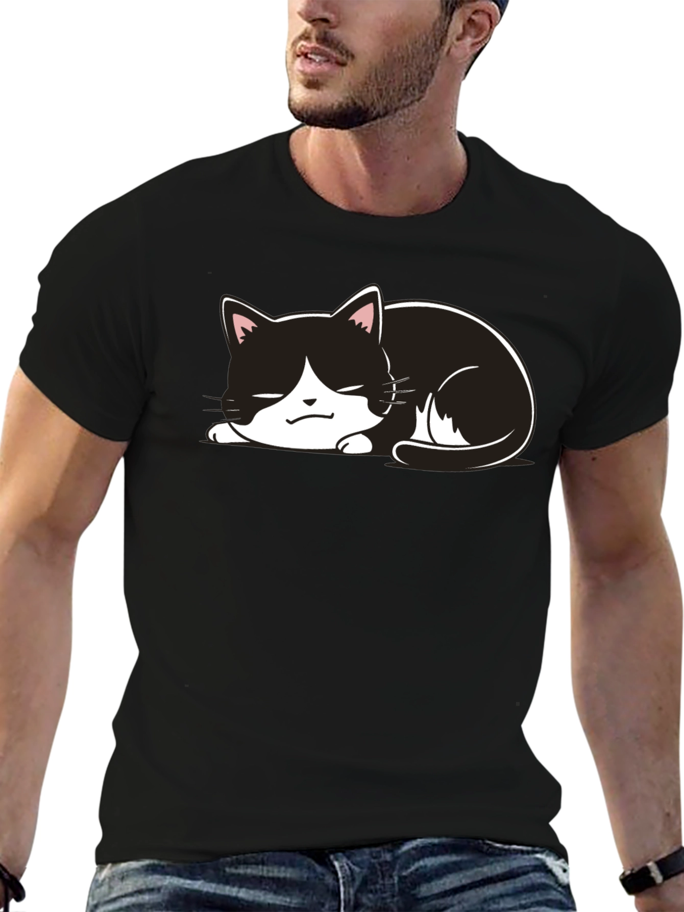 Cute Cat Nap T-Shirt - Black