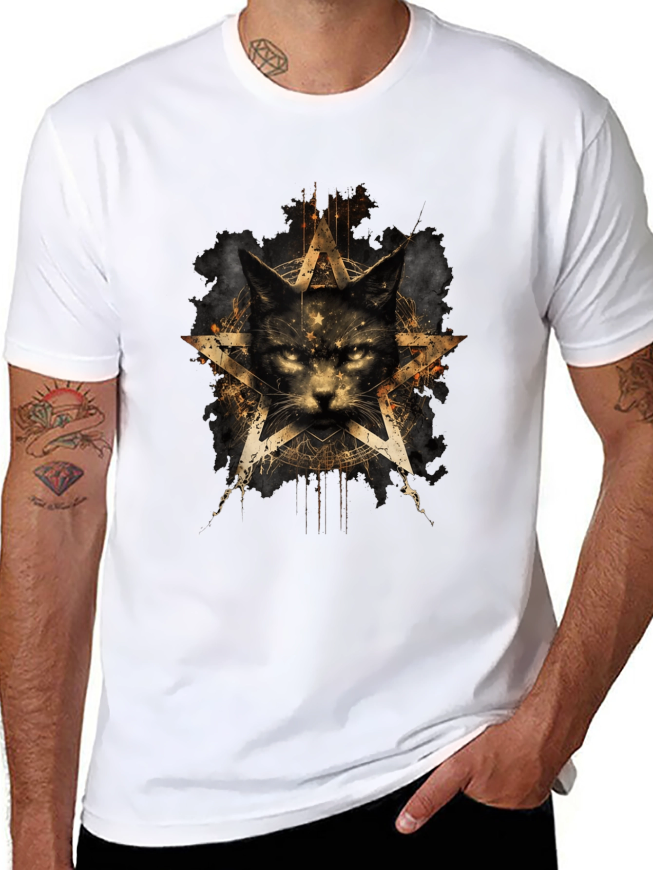 Mystic Cat Pentagram Graphic T-Shirt
