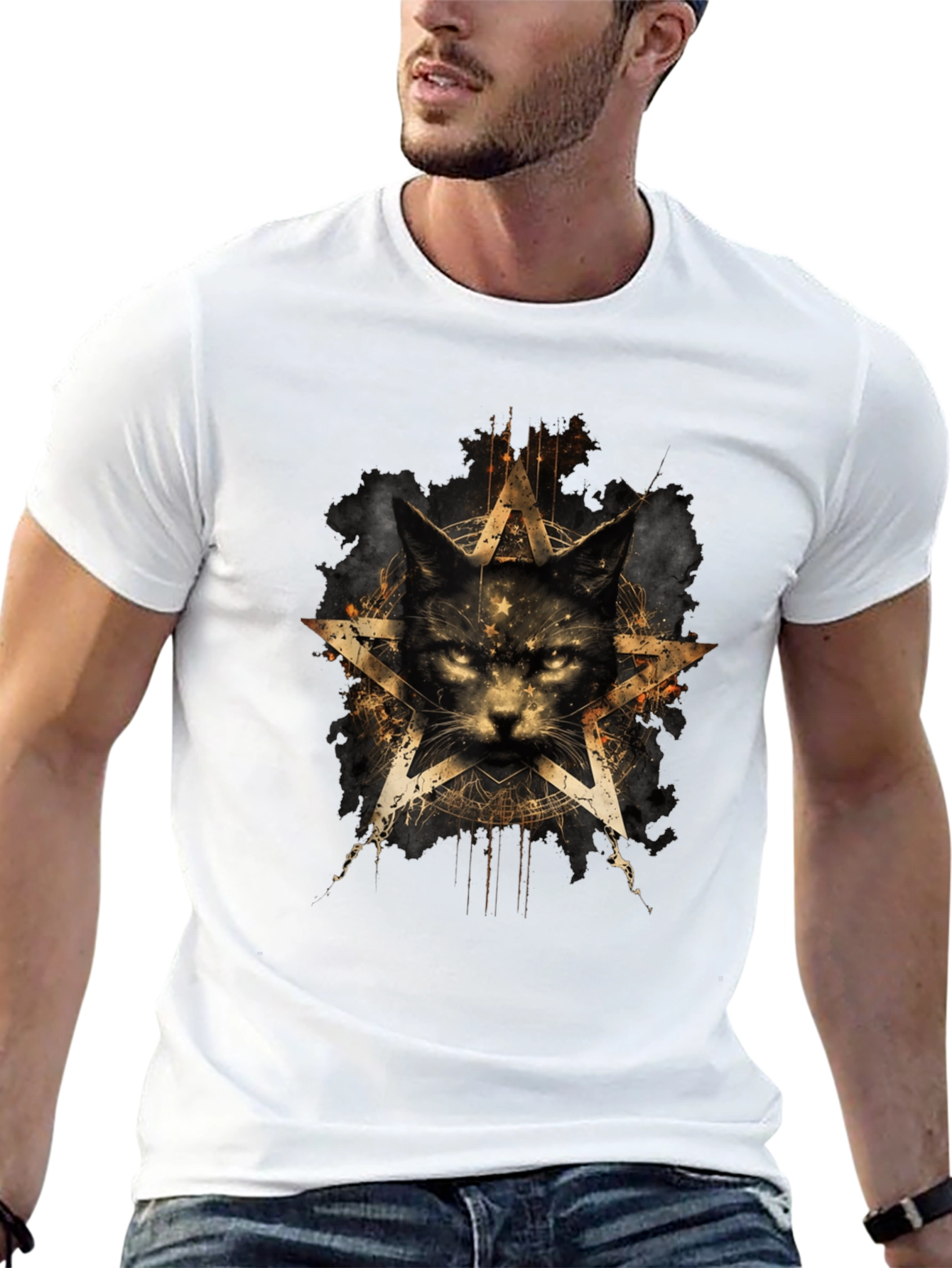 Mystic Cat Pentagram Graphic T-Shirt