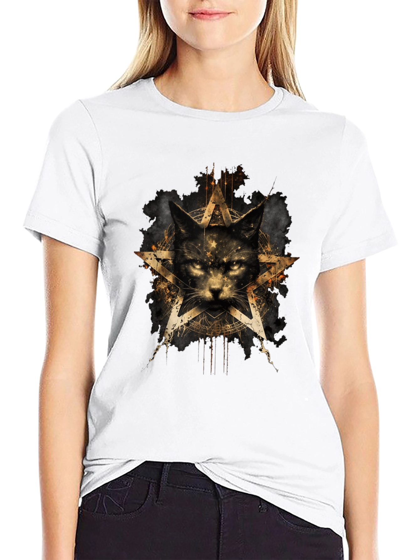 Mystic Cat Pentagram Graphic T-Shirt