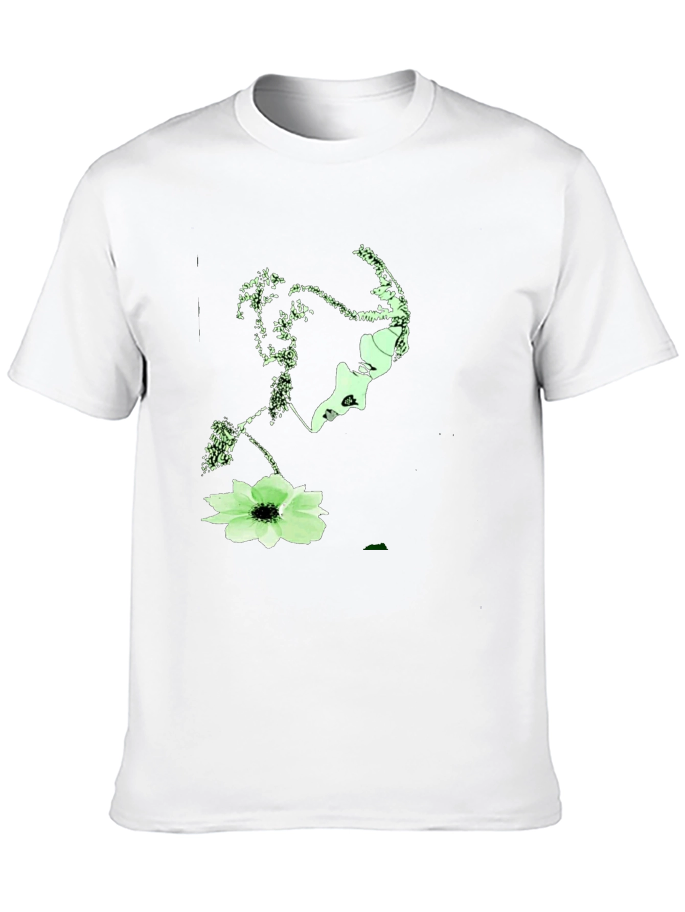 Abstract Face & Floral Print Black T-Shirt