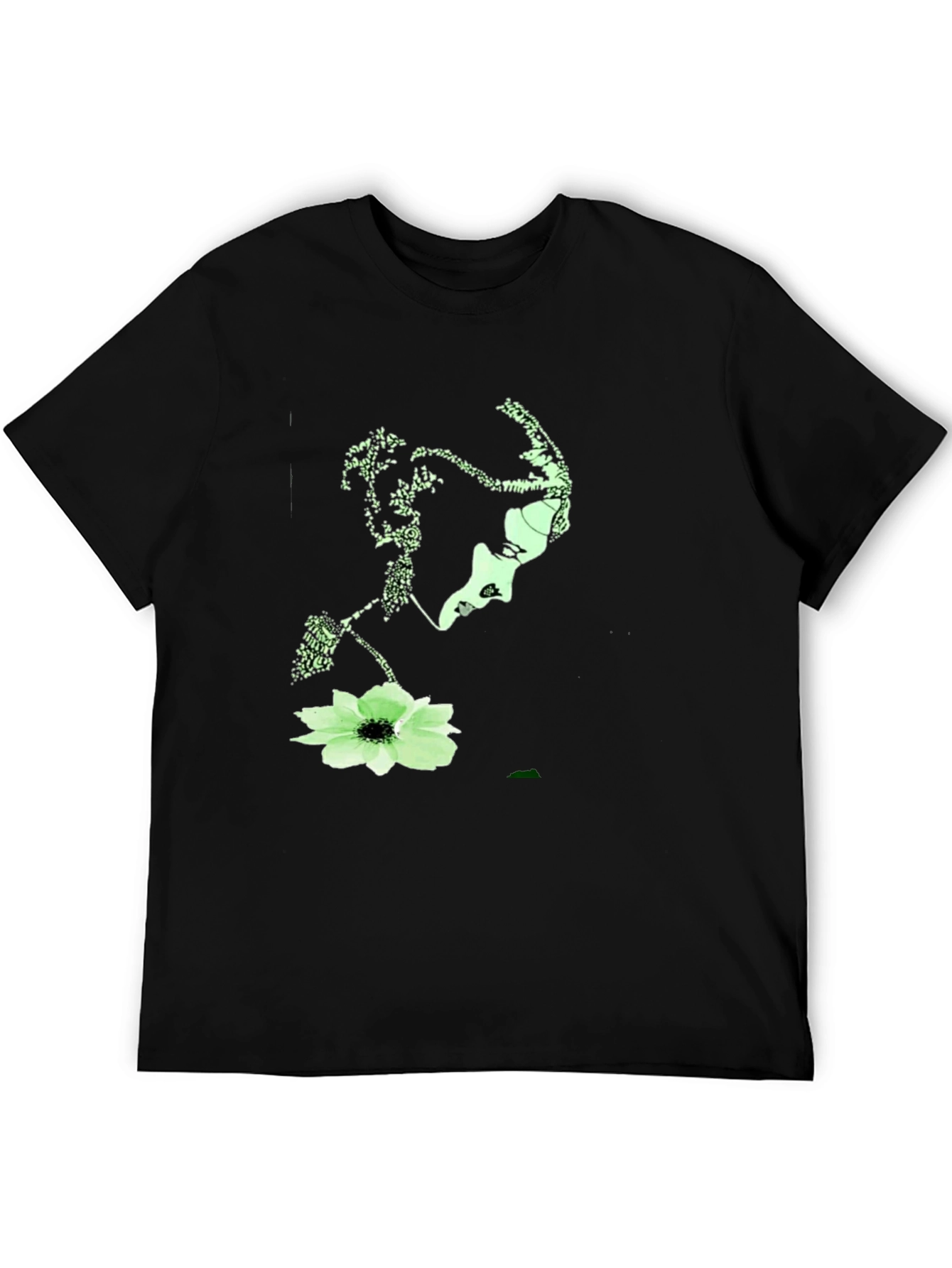 Abstract Face & Floral Print Black T-Shirt