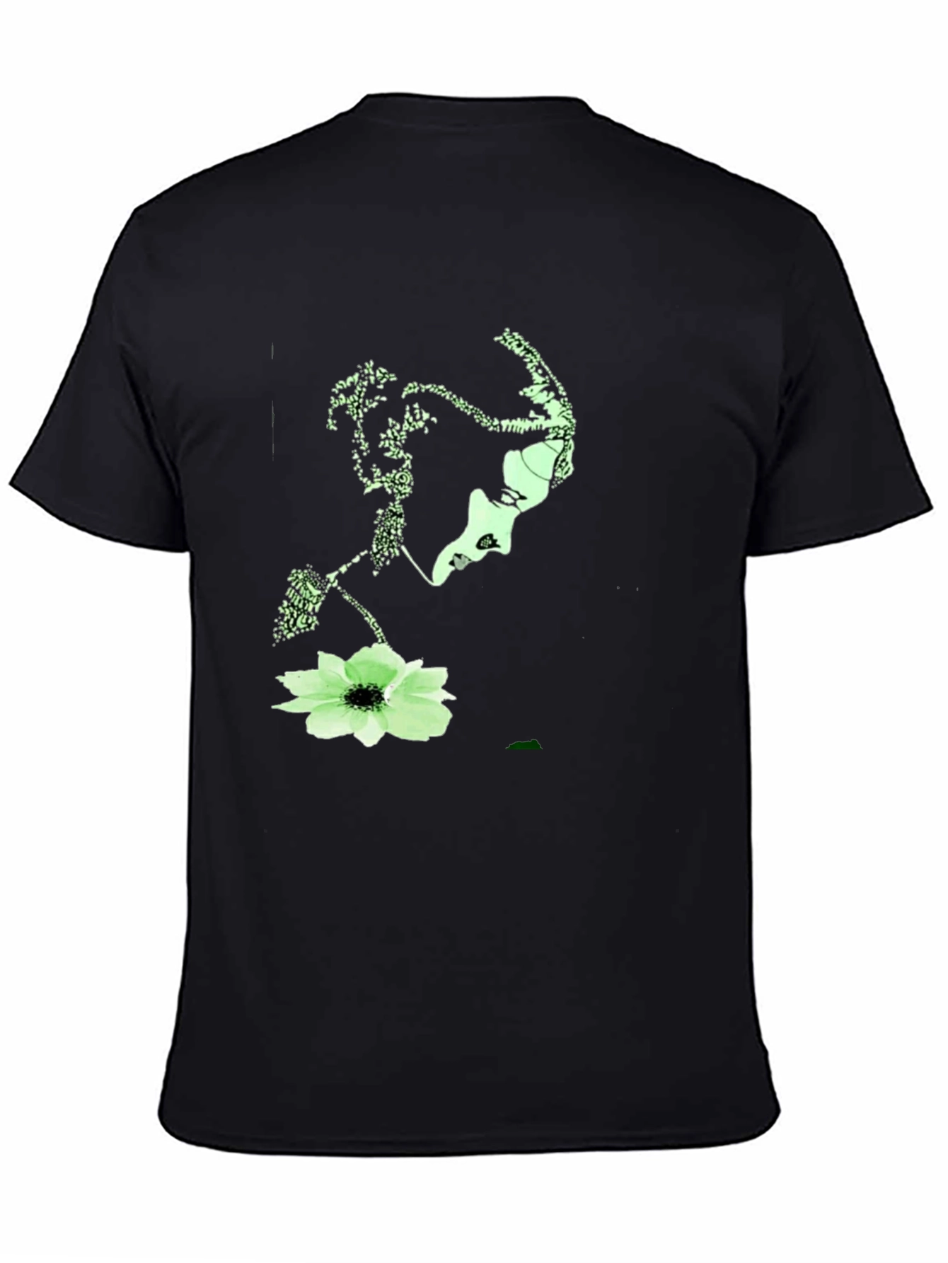 Abstract Face & Floral Print Black T-Shirt