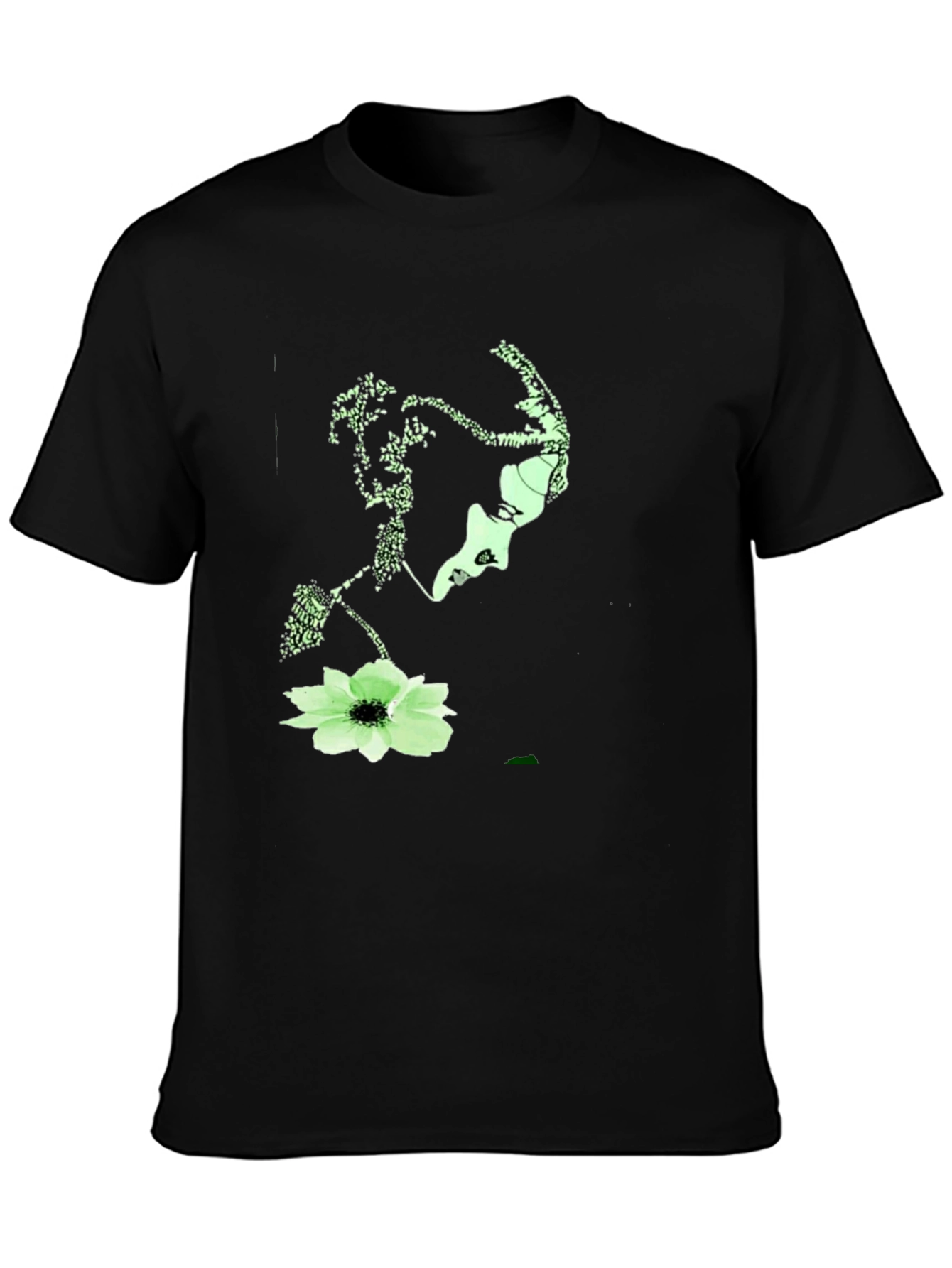 Abstract Face & Floral Print Black T-Shirt