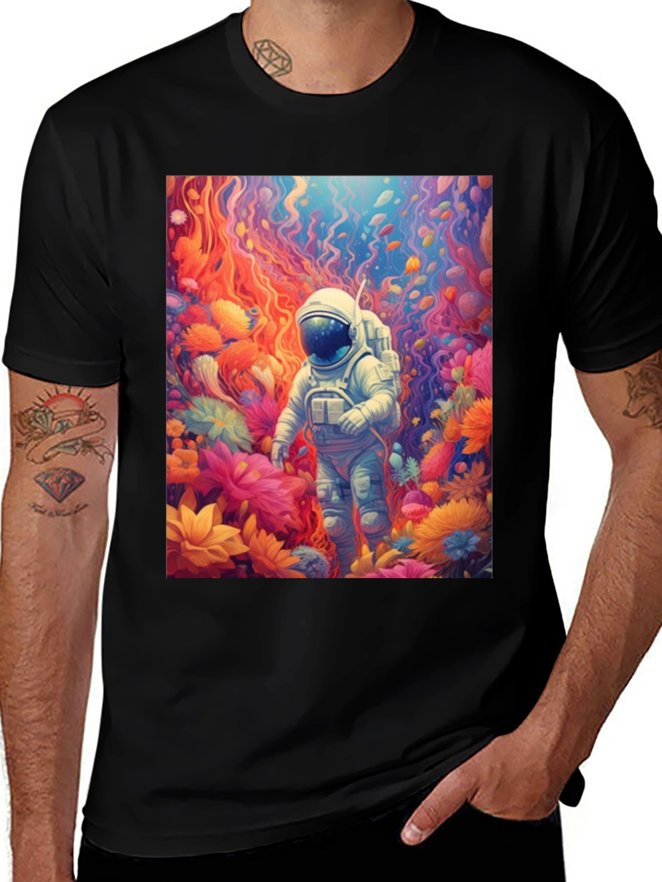Astronaut Floral T-Shirt - Galaxy Dreamscape