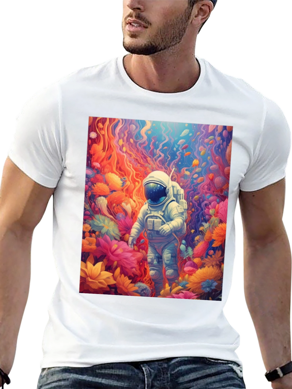 Astronaut Floral T-Shirt - Galaxy Dreamscape