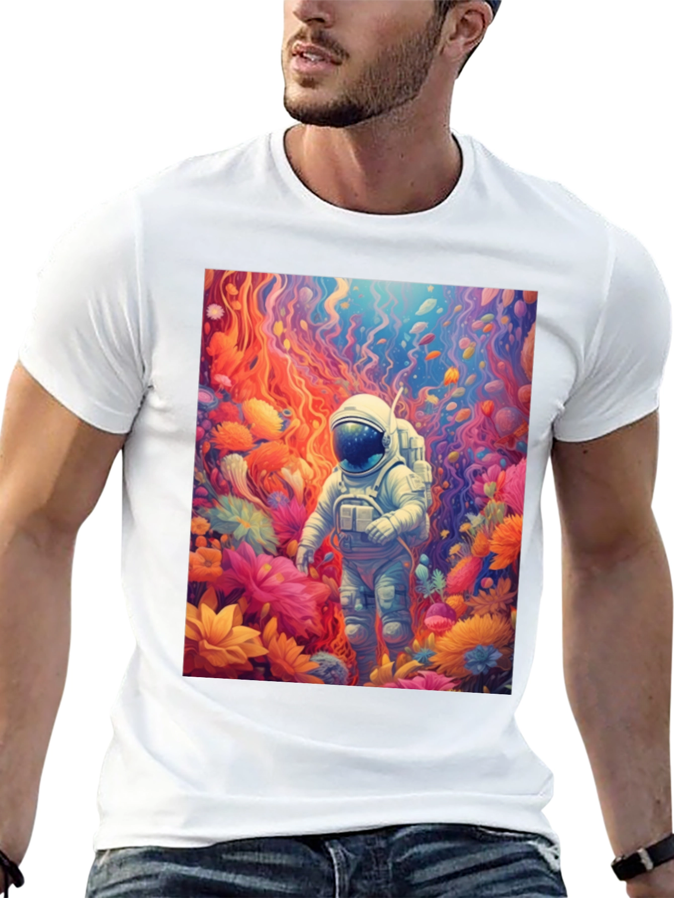Astronaut Floral T-Shirt - Galaxy Dreamscape