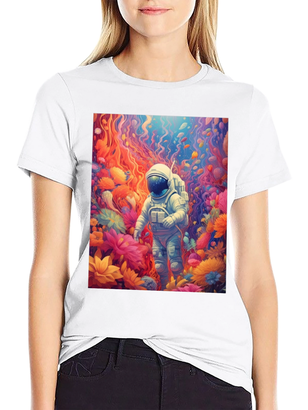 Astronaut Floral T-Shirt - Galaxy Dreamscape