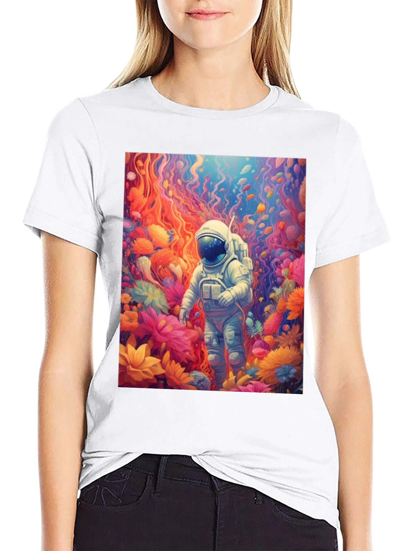 Astronaut Floral T-Shirt - Galaxy Dreamscape