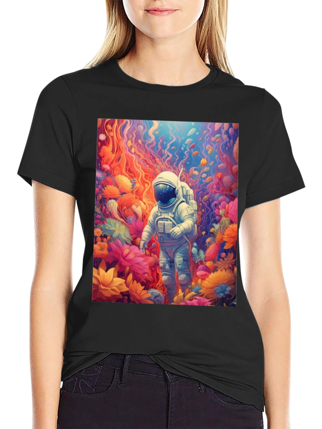 Astronaut Floral T-Shirt - Galaxy Dreamscape