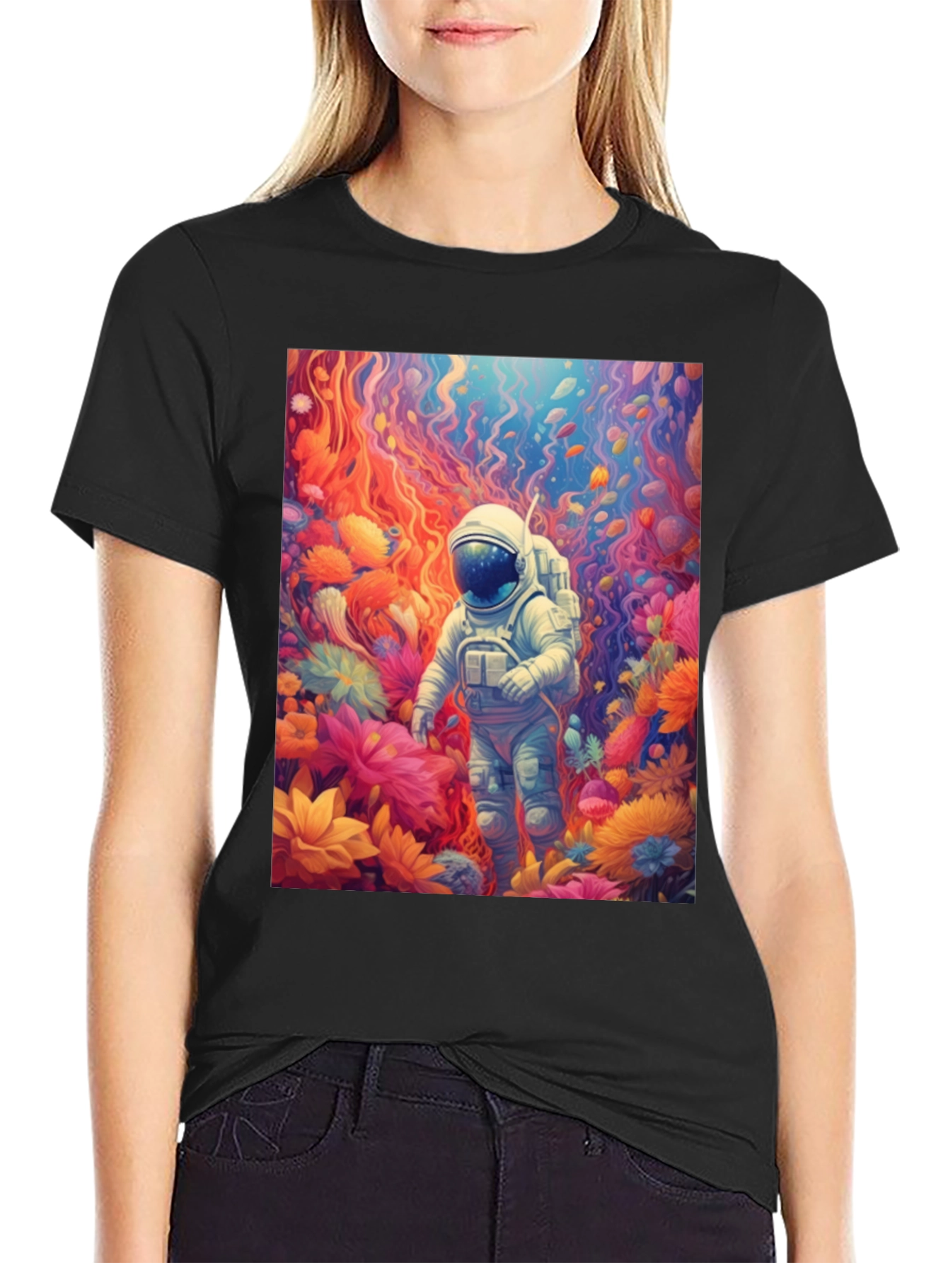 Astronaut Floral T-Shirt - Galaxy Dreamscape
