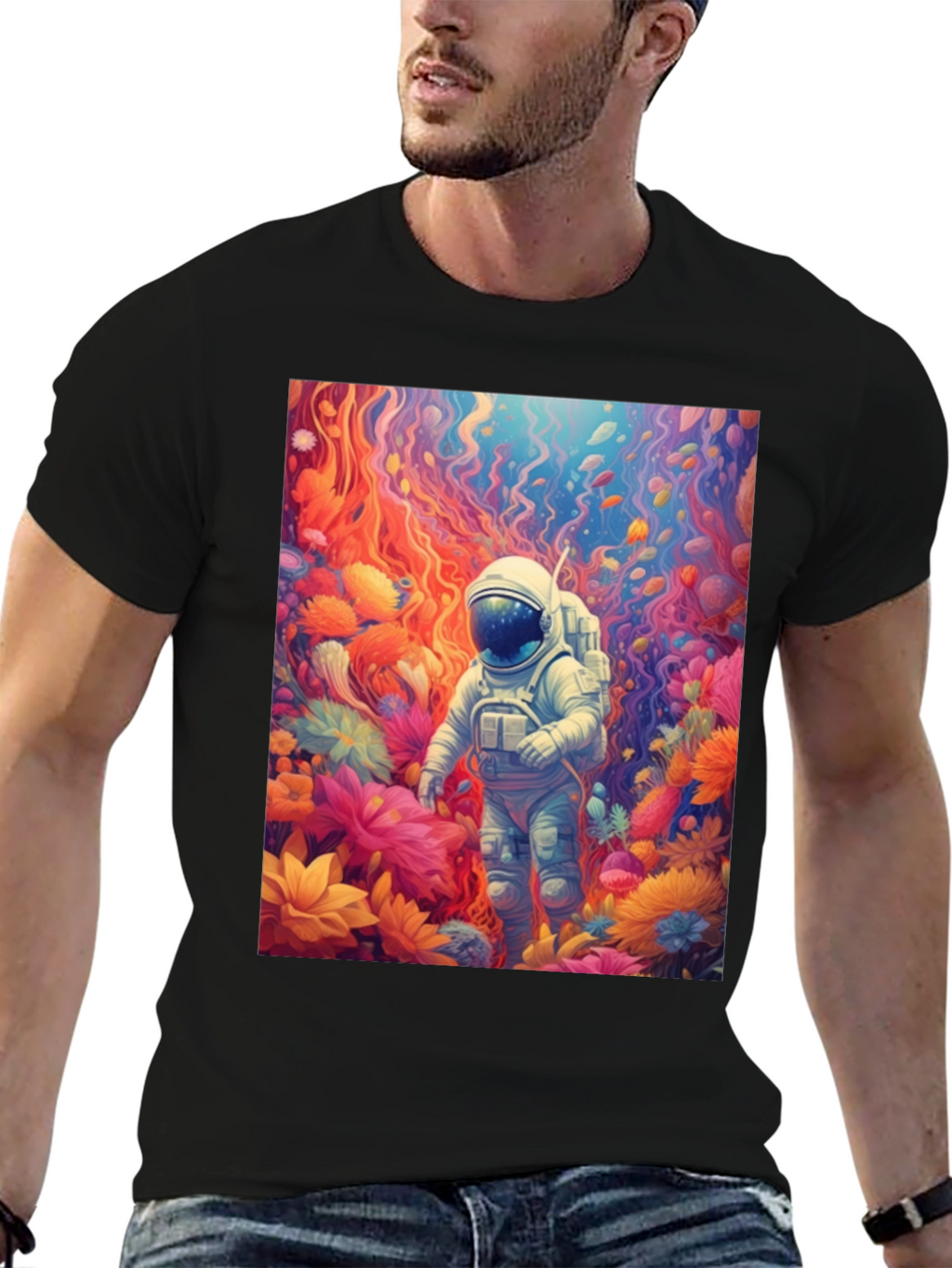 Astronaut Floral T-Shirt - Galaxy Dreamscape