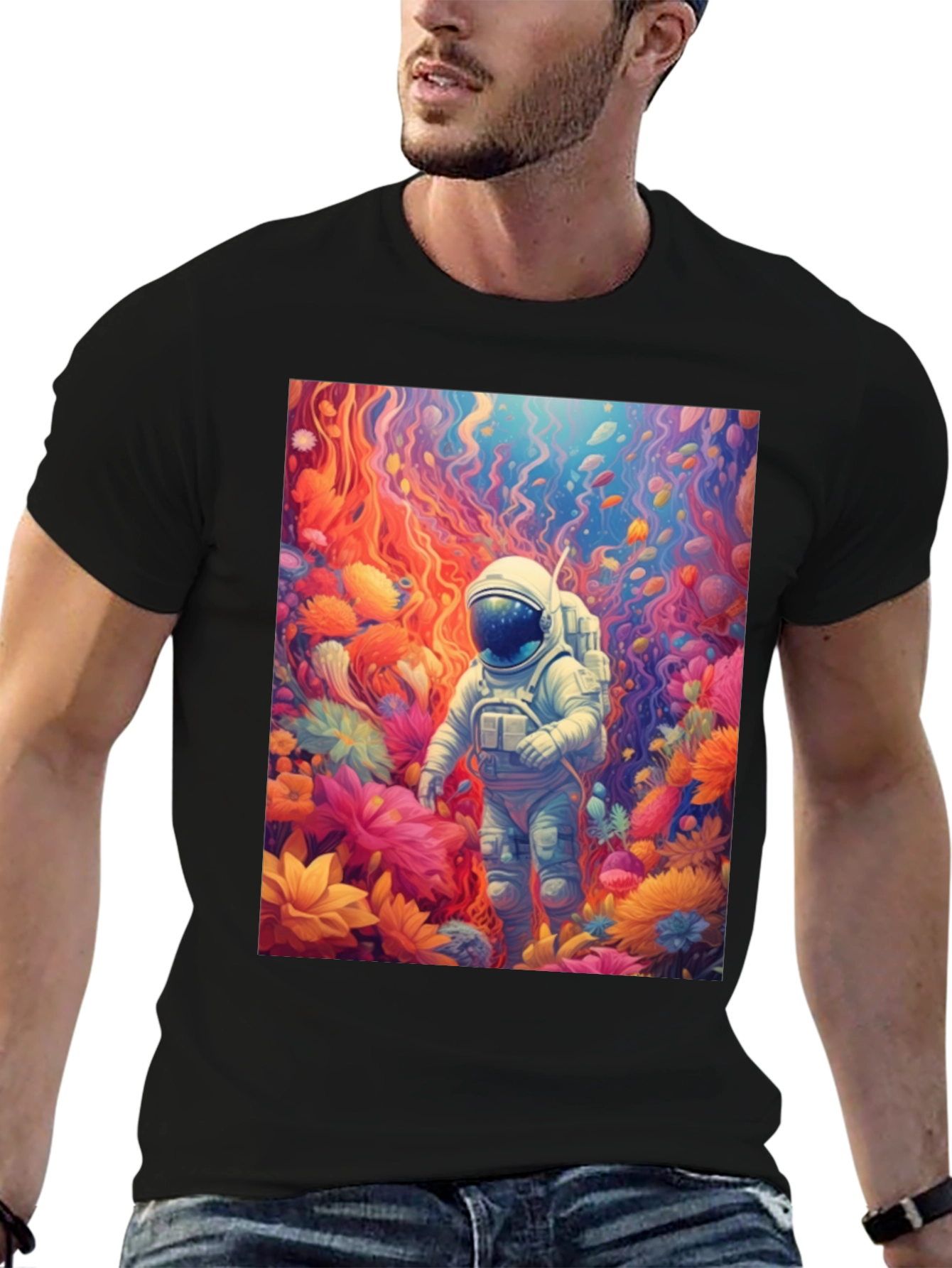 Astronaut Floral T-Shirt - Galaxy Dreamscape