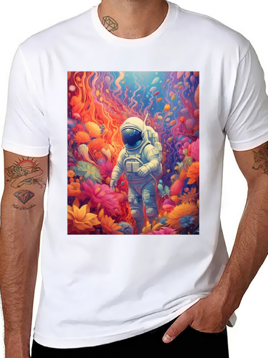 Astronaut Floral T-Shirt - Galaxy Dreamscape