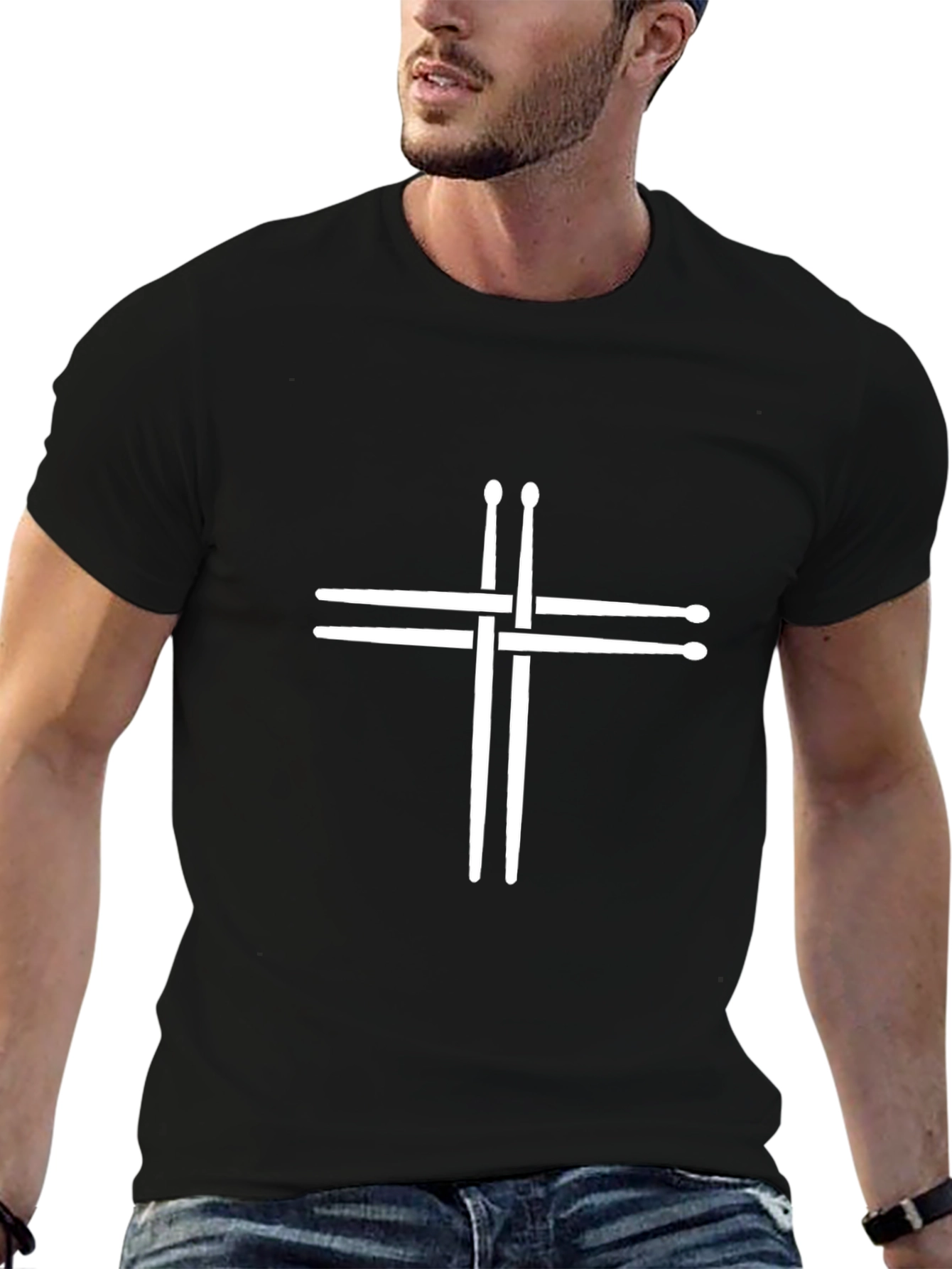 Drum Sticks Cross Graphic Tee - Black