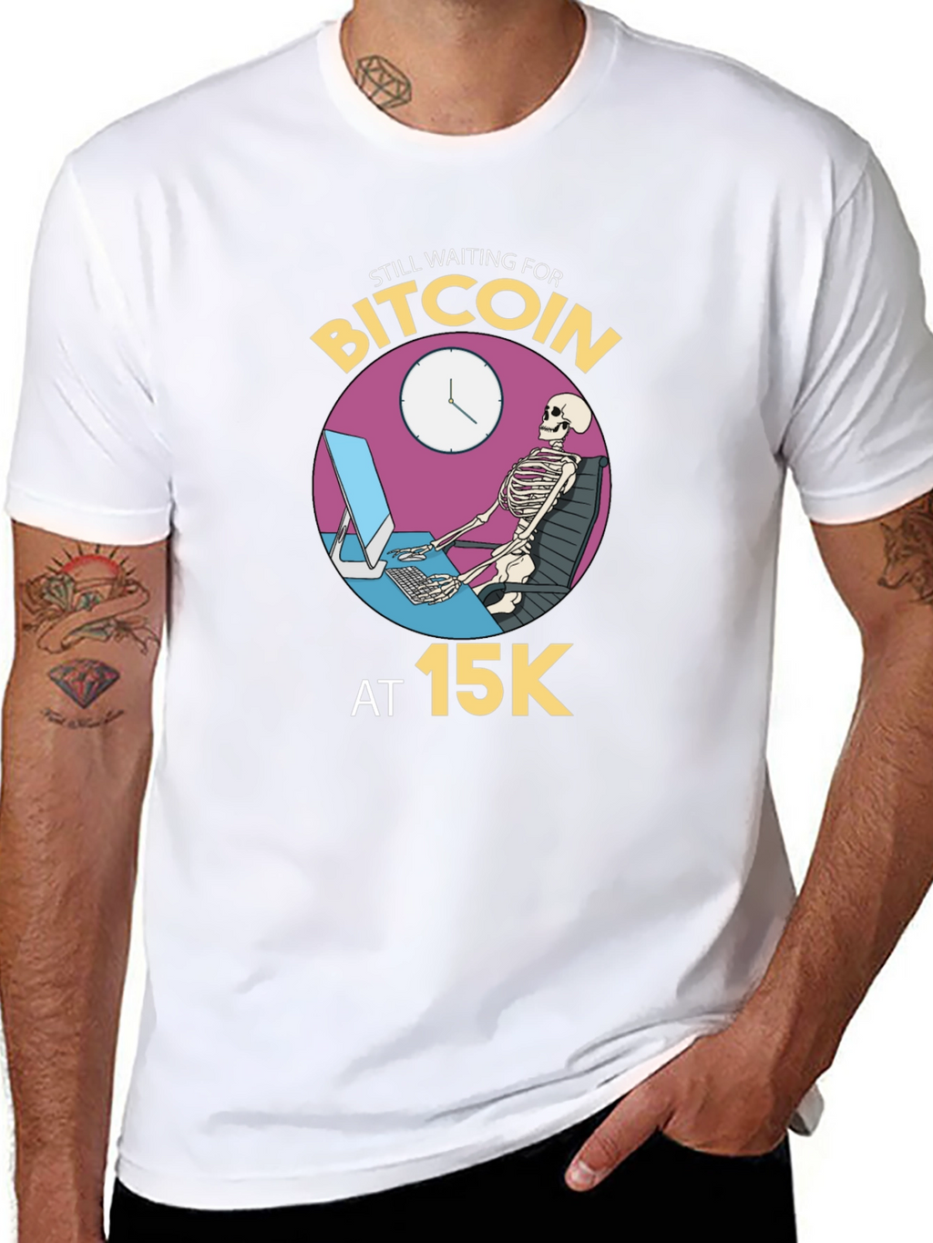 Bitcoin Waiting Skeleton Black T-Shirt