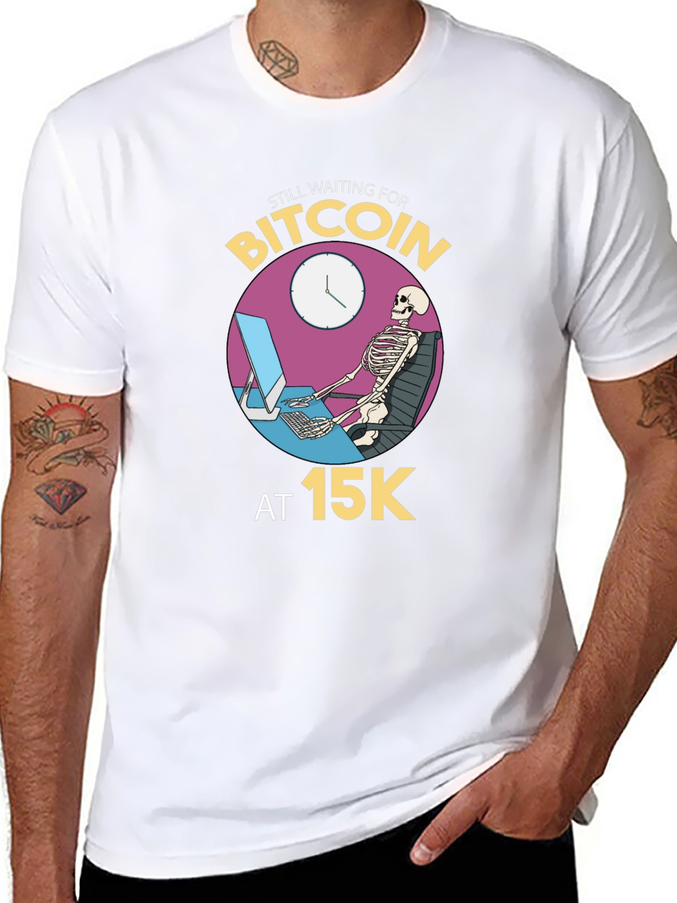 Bitcoin Waiting Skeleton Black T-Shirt