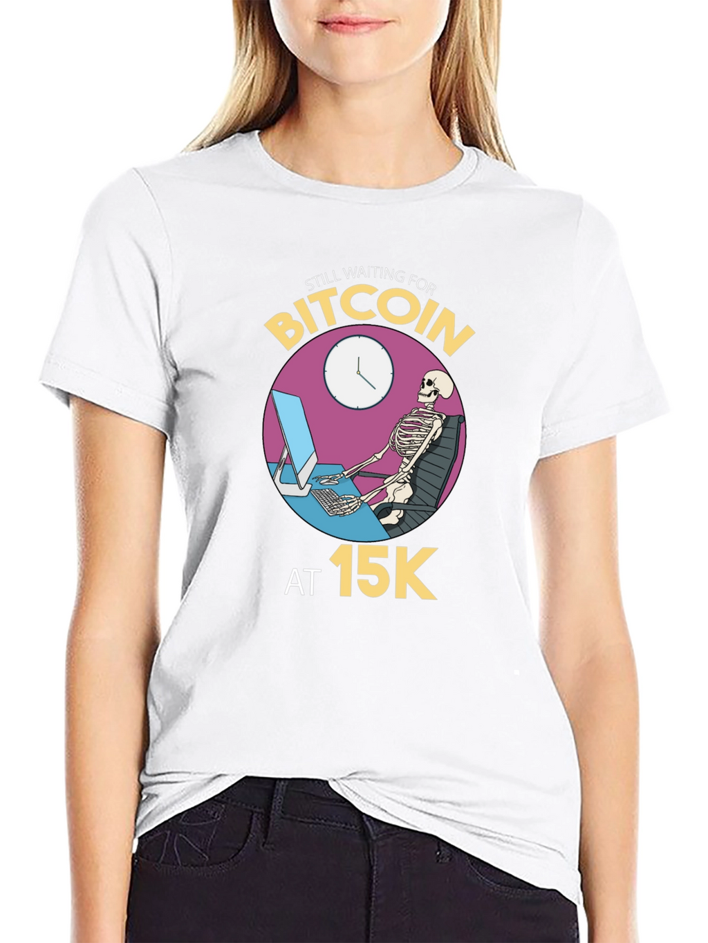 Bitcoin Waiting Skeleton Black T-Shirt