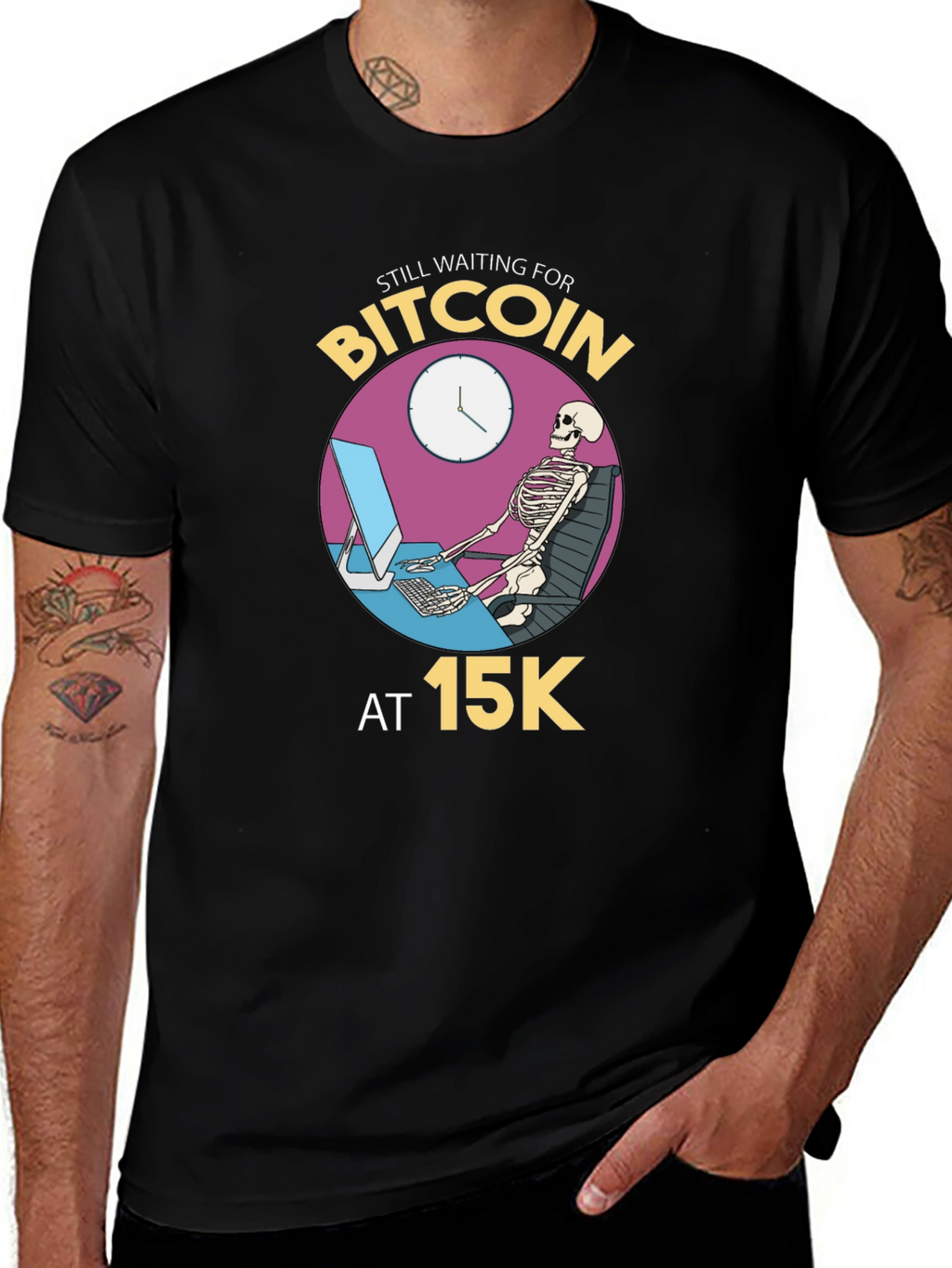 Bitcoin Waiting Skeleton Black T-Shirt