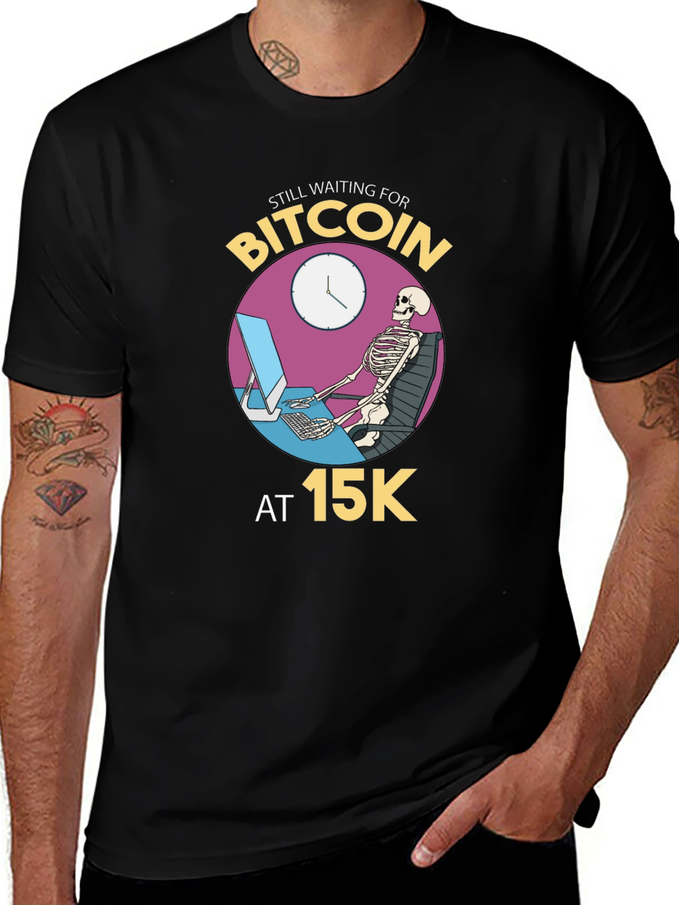 Bitcoin Waiting Skeleton Black T-Shirt