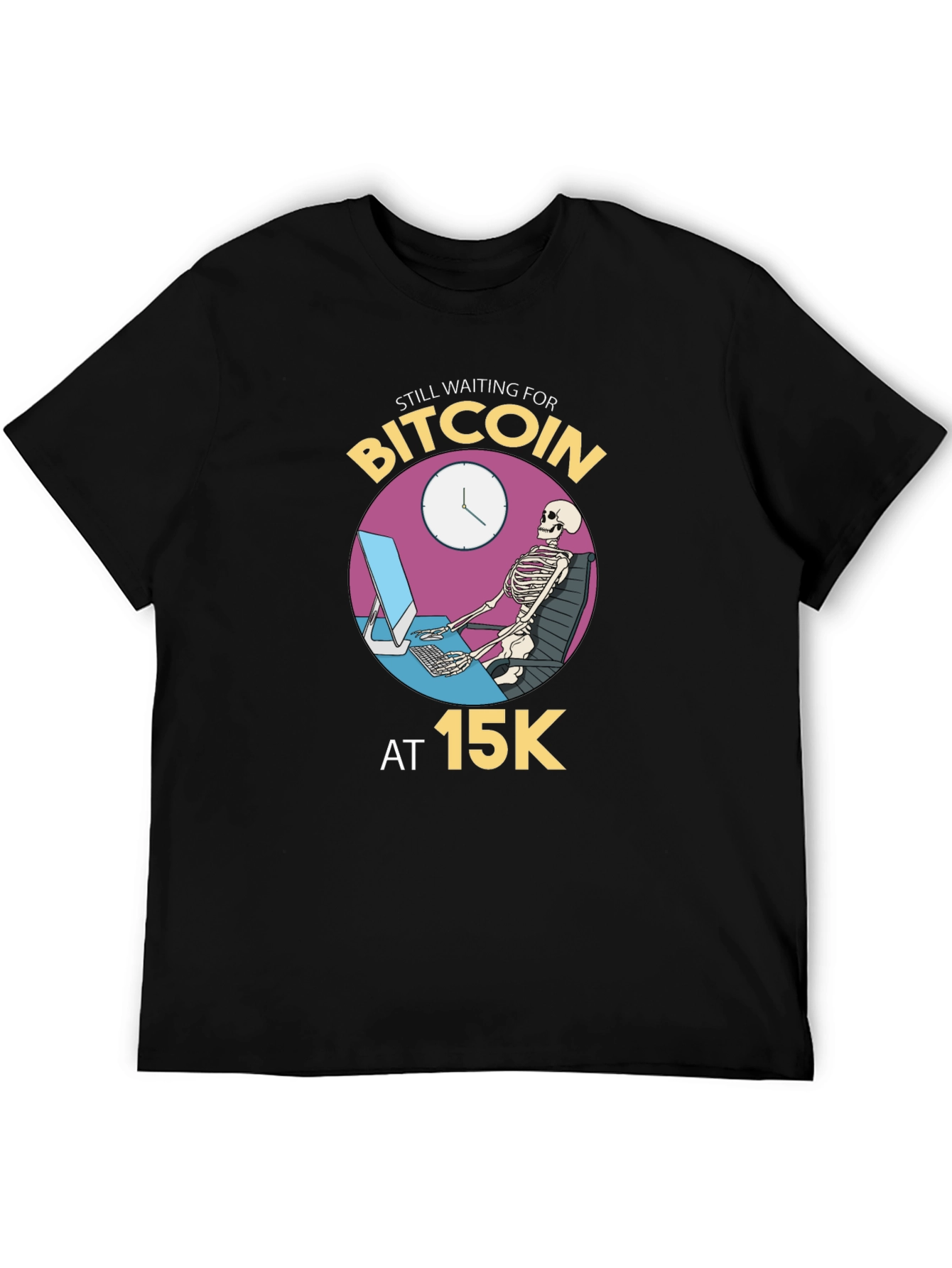 Bitcoin Waiting Skeleton Black T-Shirt