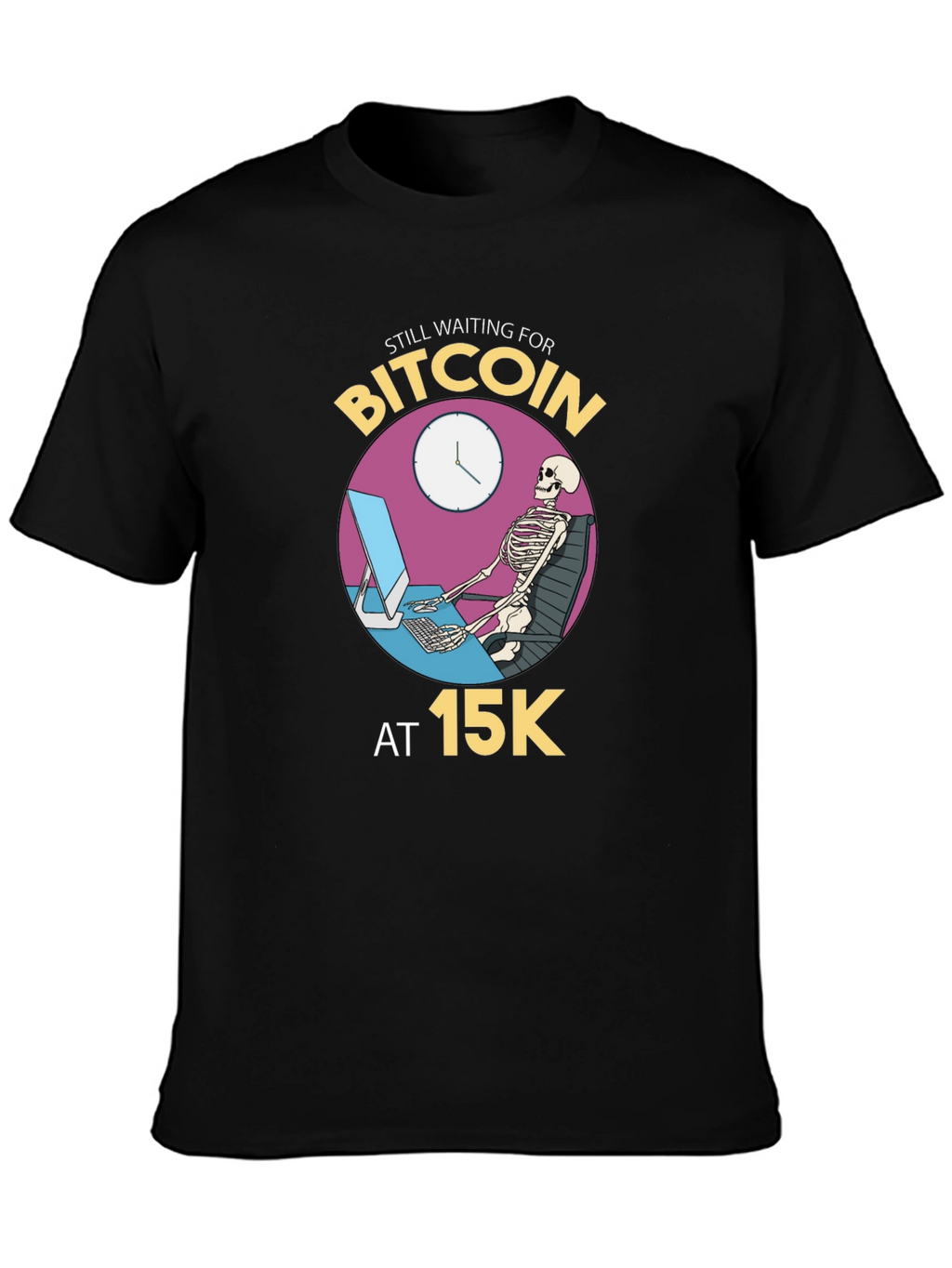Bitcoin Waiting Skeleton Black T-Shirt