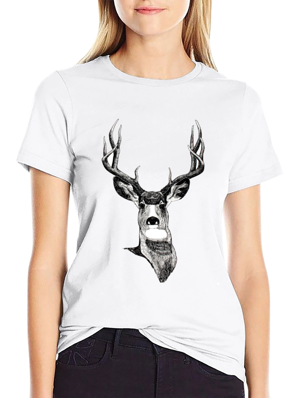 Deer Graphic Print Black Tee