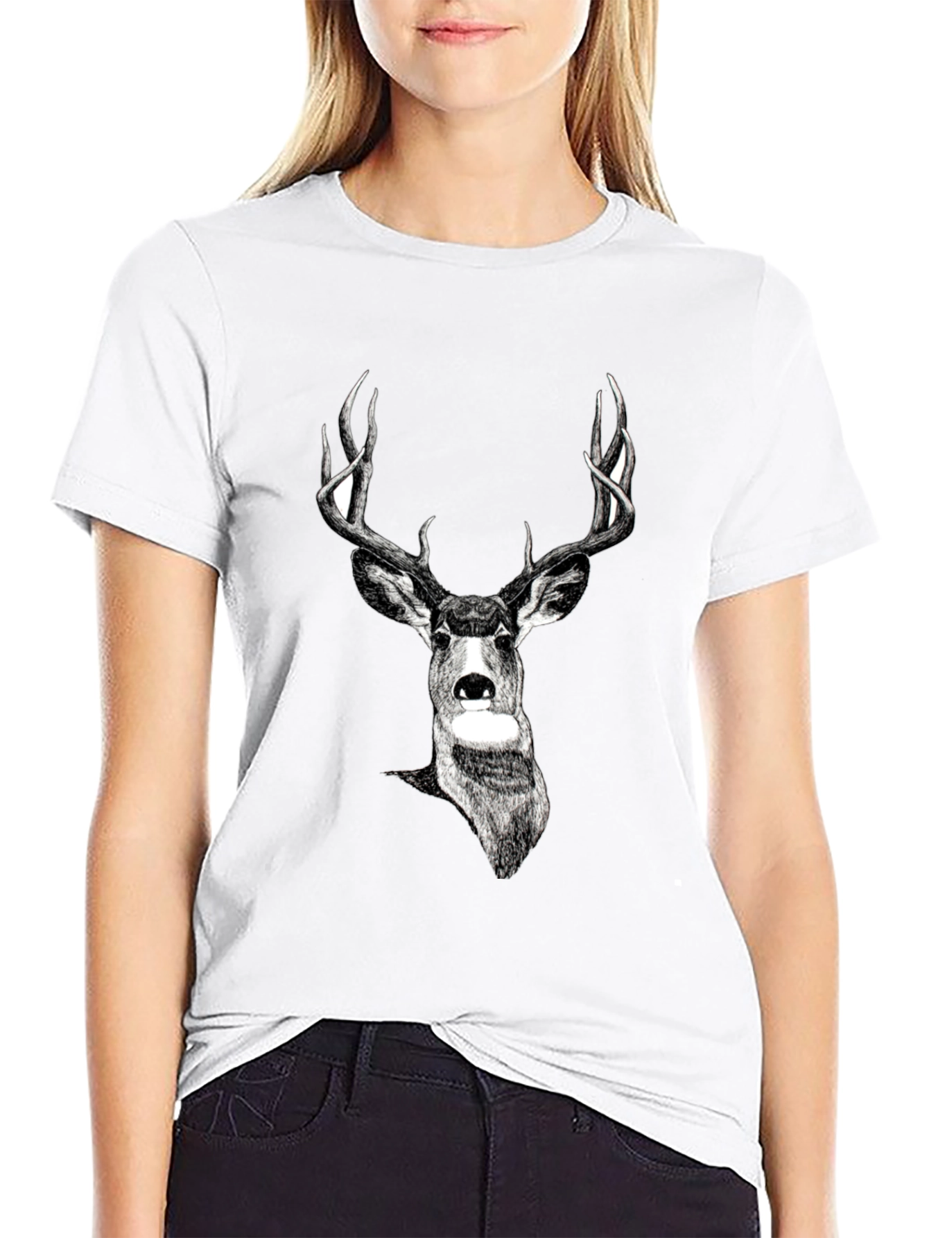 Deer Graphic Print Black Tee