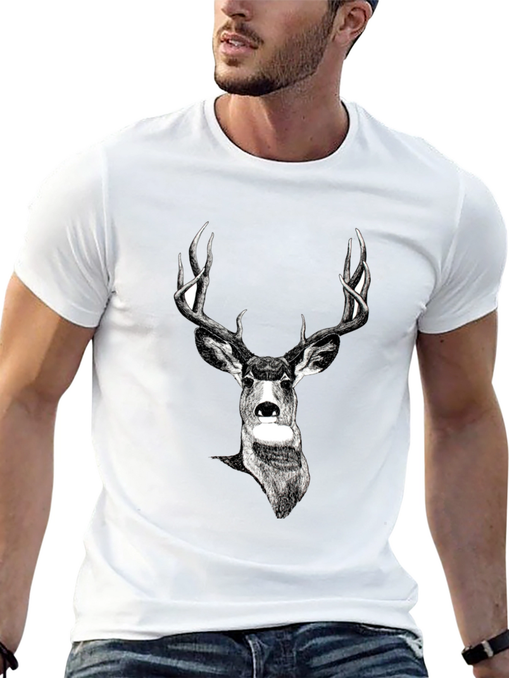 Deer Graphic Print Black Tee