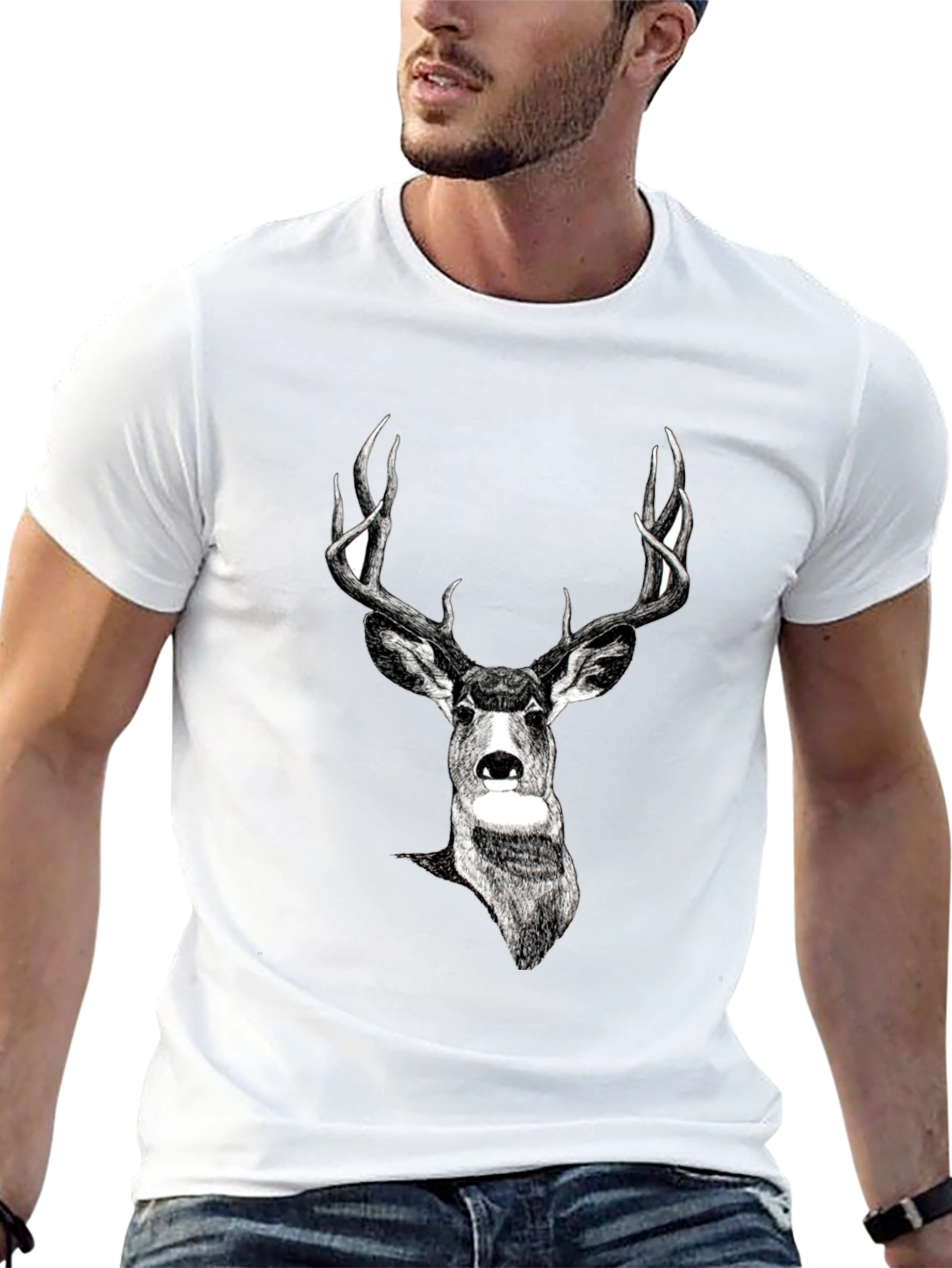 Deer Graphic Print Black Tee