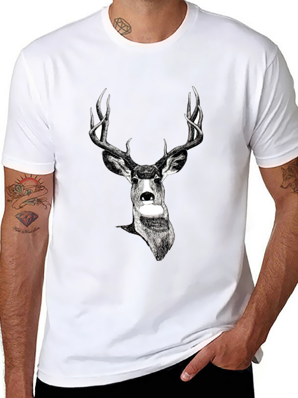 Deer Graphic Print Black Tee