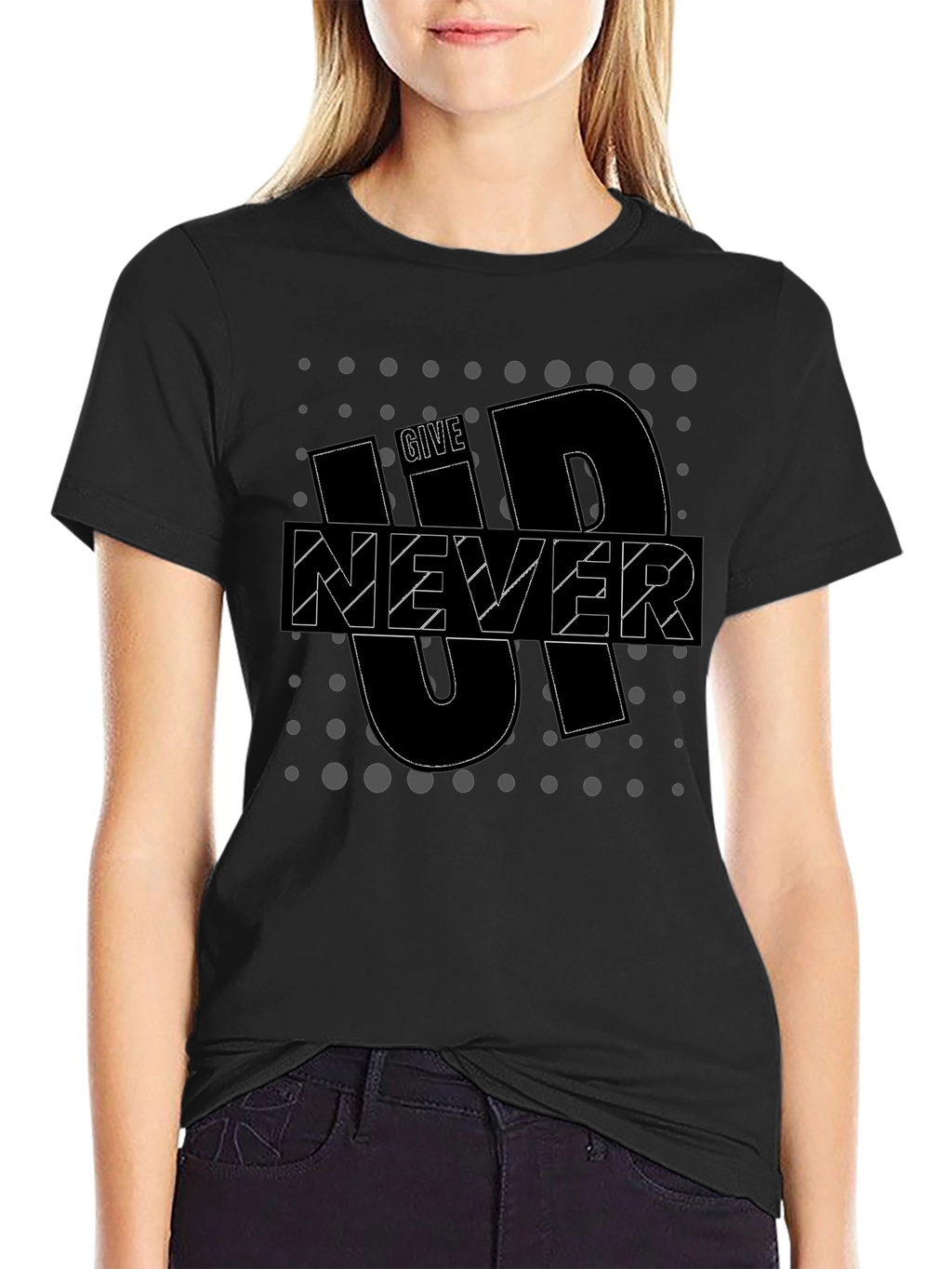 Motivational Black T-Shirt - Never Give Up