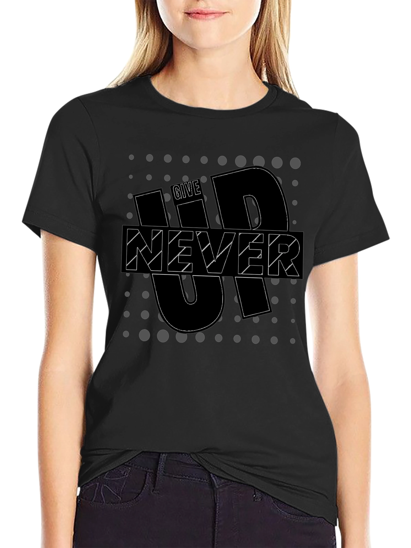 Motivational Black T-Shirt - Never Give Up