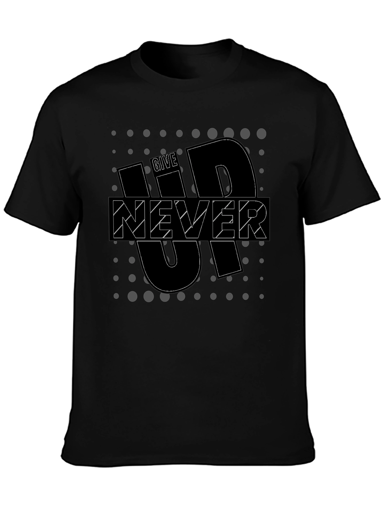 Motivational Black T-Shirt - Never Give Up
