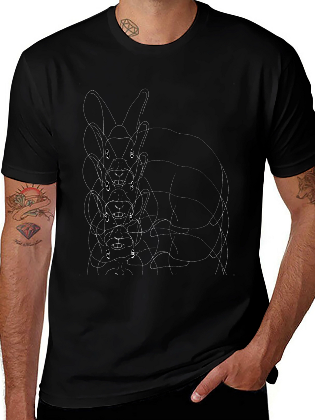 Rabbit Line Art Graphic Black Tee