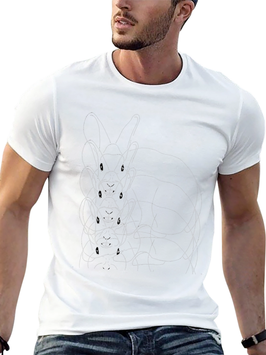 Rabbit Line Art Graphic Black Tee