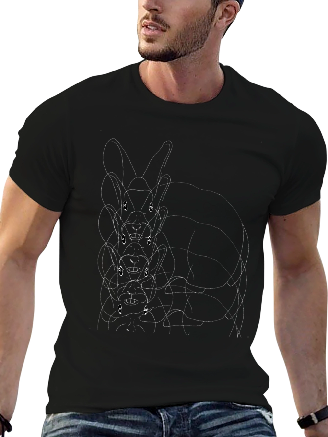 Rabbit Line Art Graphic Black Tee