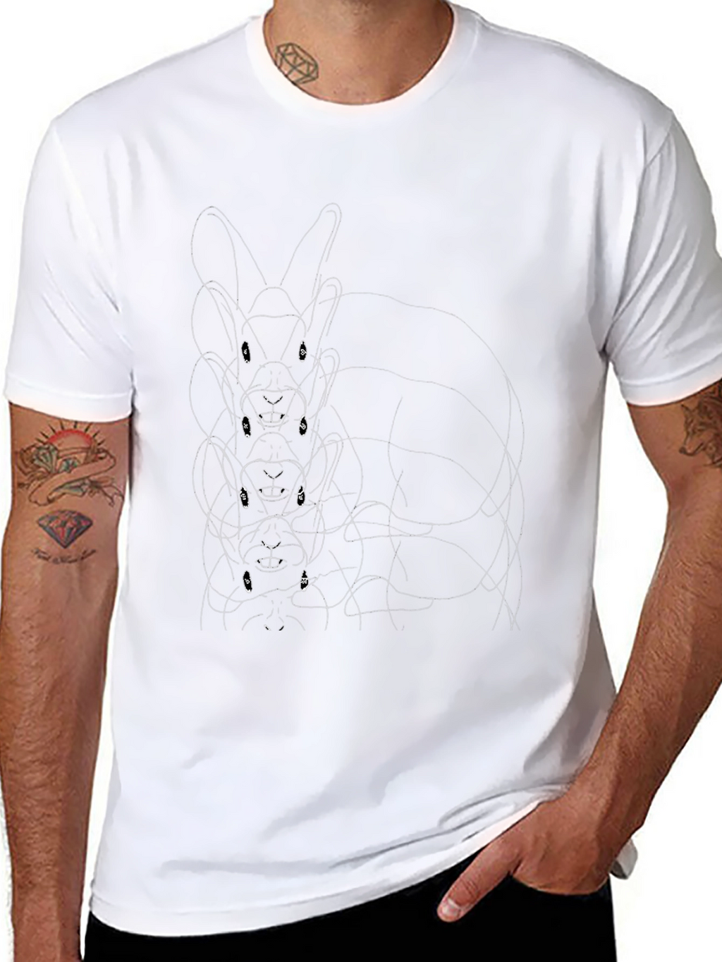 Rabbit Line Art Graphic Black Tee