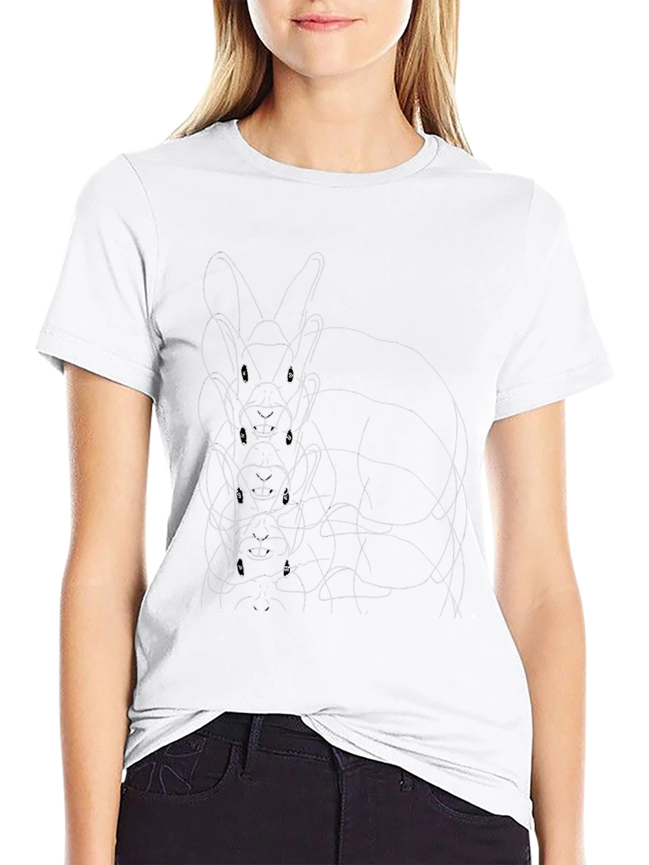 Rabbit Line Art Graphic Black Tee