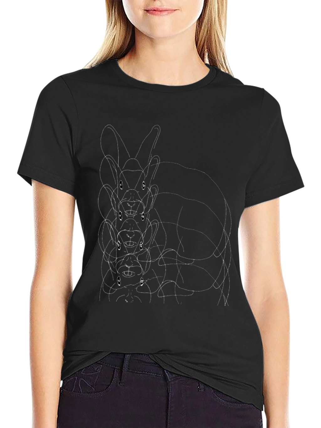 Rabbit Line Art Graphic Black Tee