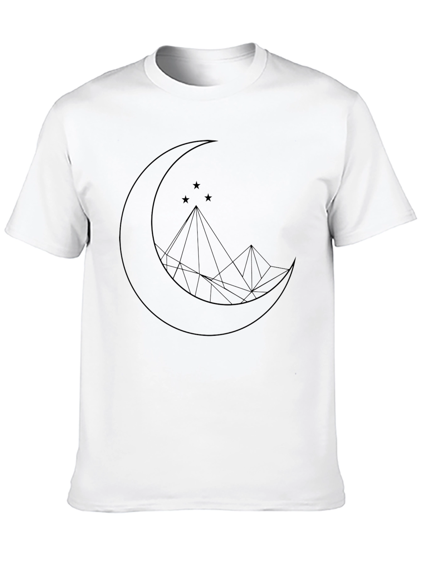 Geometric Moon & Mountain Graphic Tee - Black