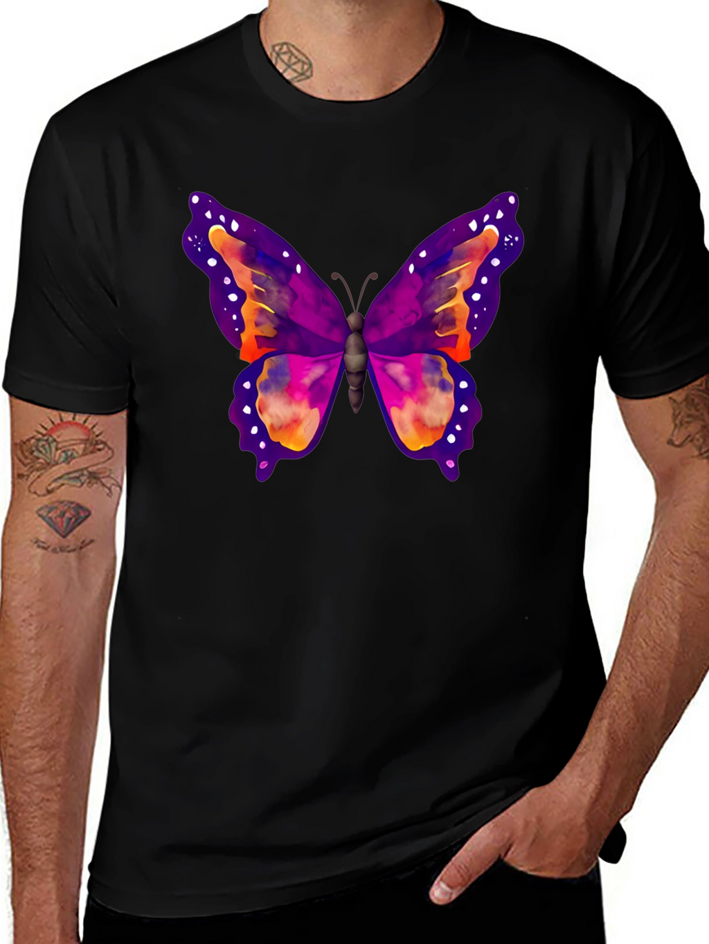 Butterfly Print Black T-Shirt