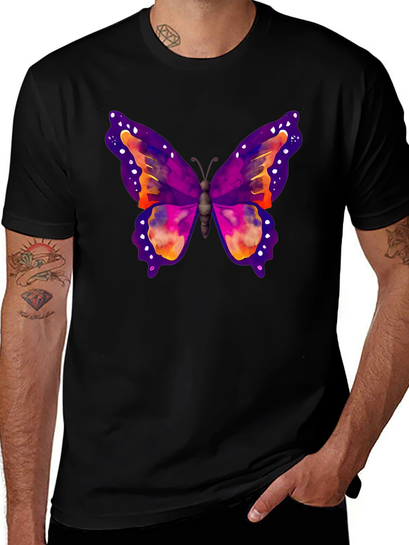 Butterfly Print Black T-Shirt