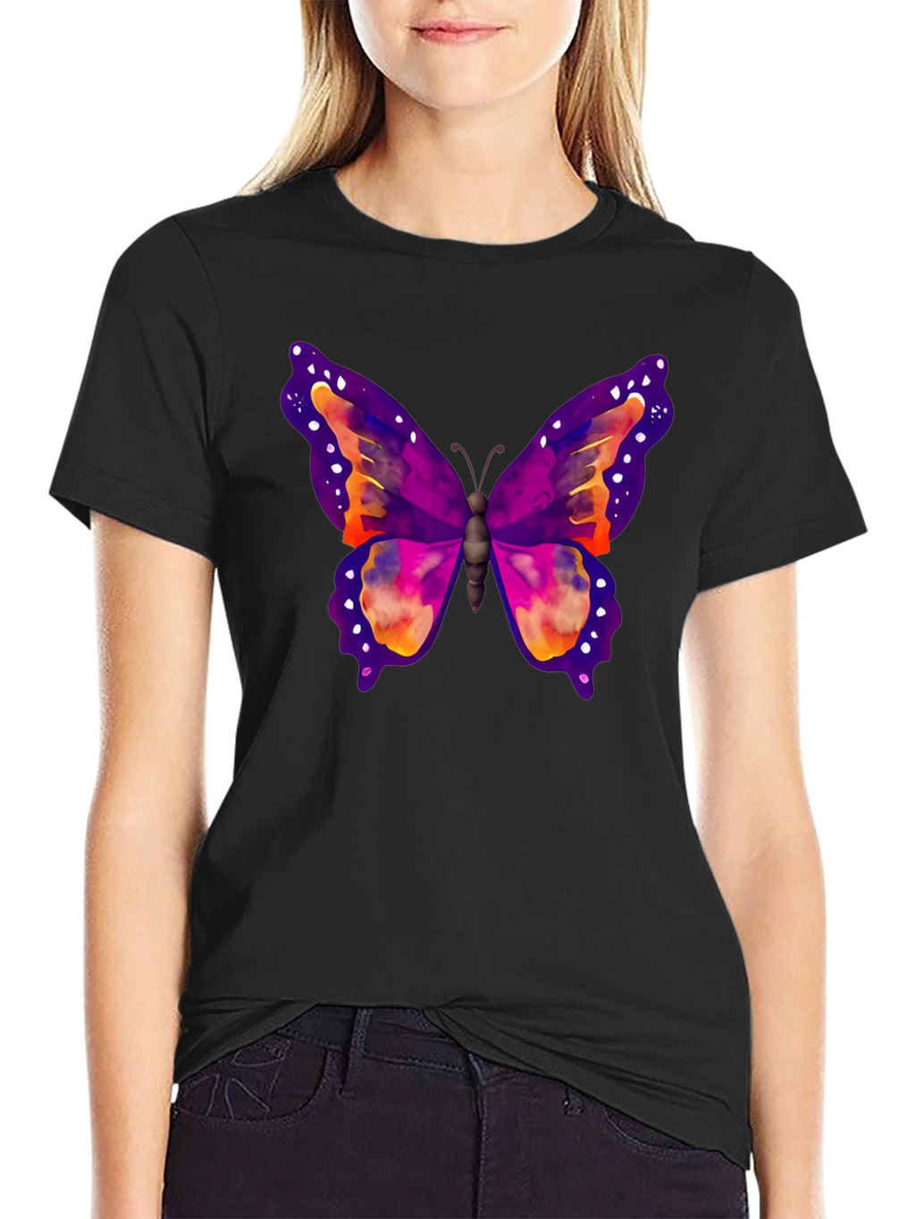 Butterfly Print Black T-Shirt
