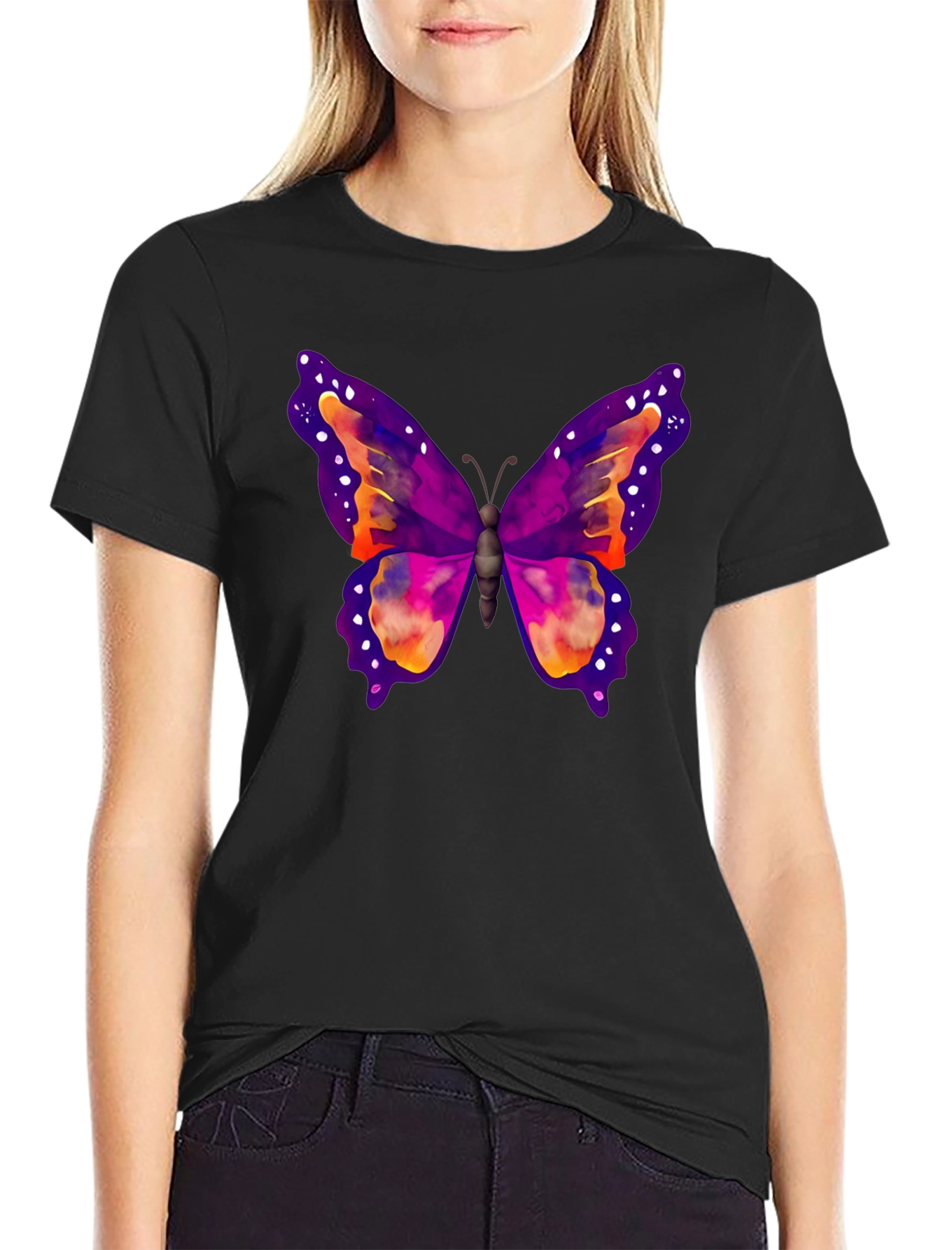 Butterfly Print Black T-Shirt