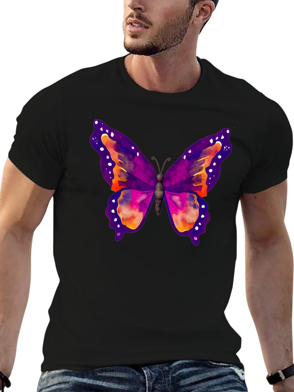 Butterfly Print Black T-Shirt