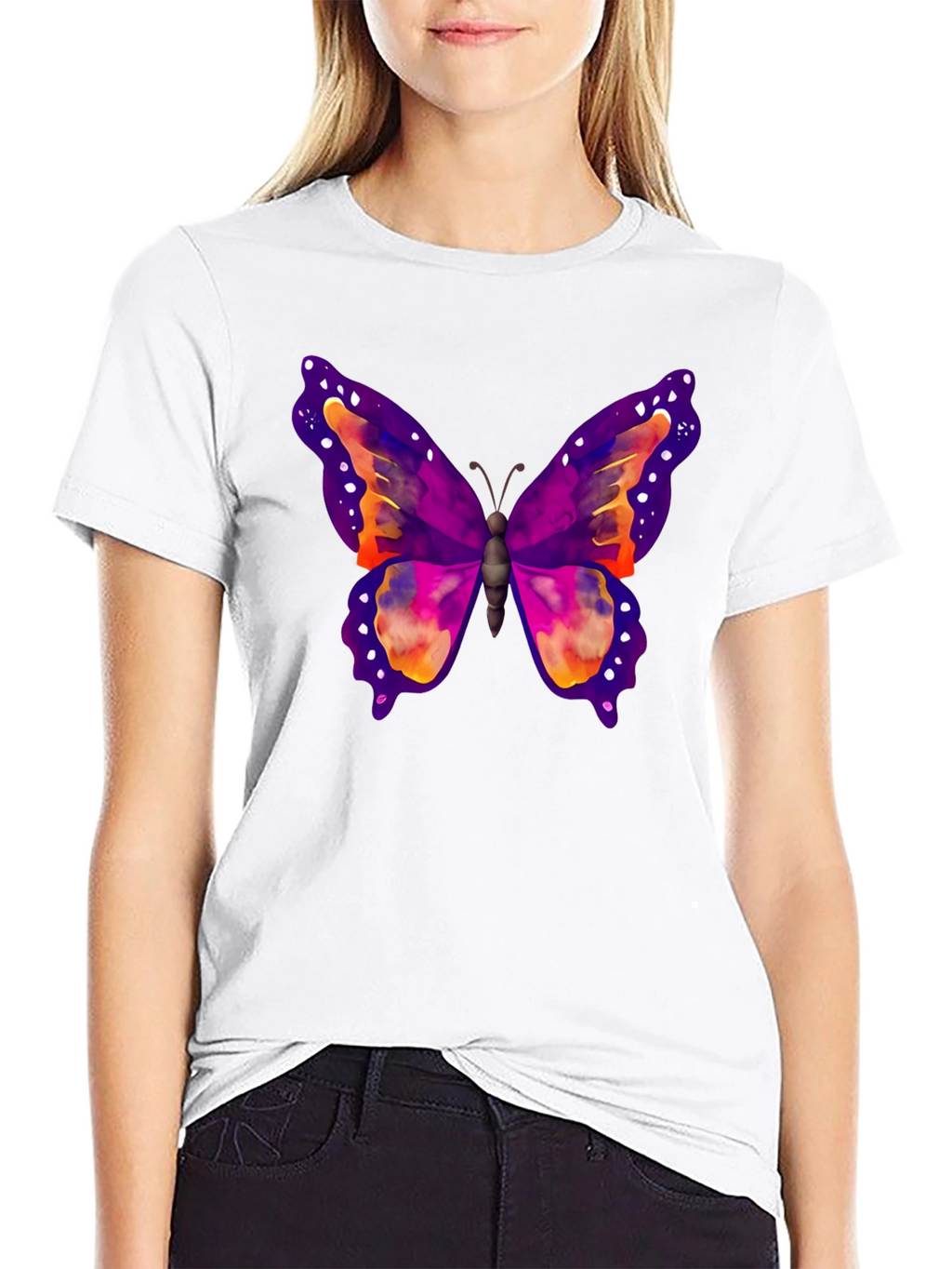 Butterfly Print Black T-Shirt
