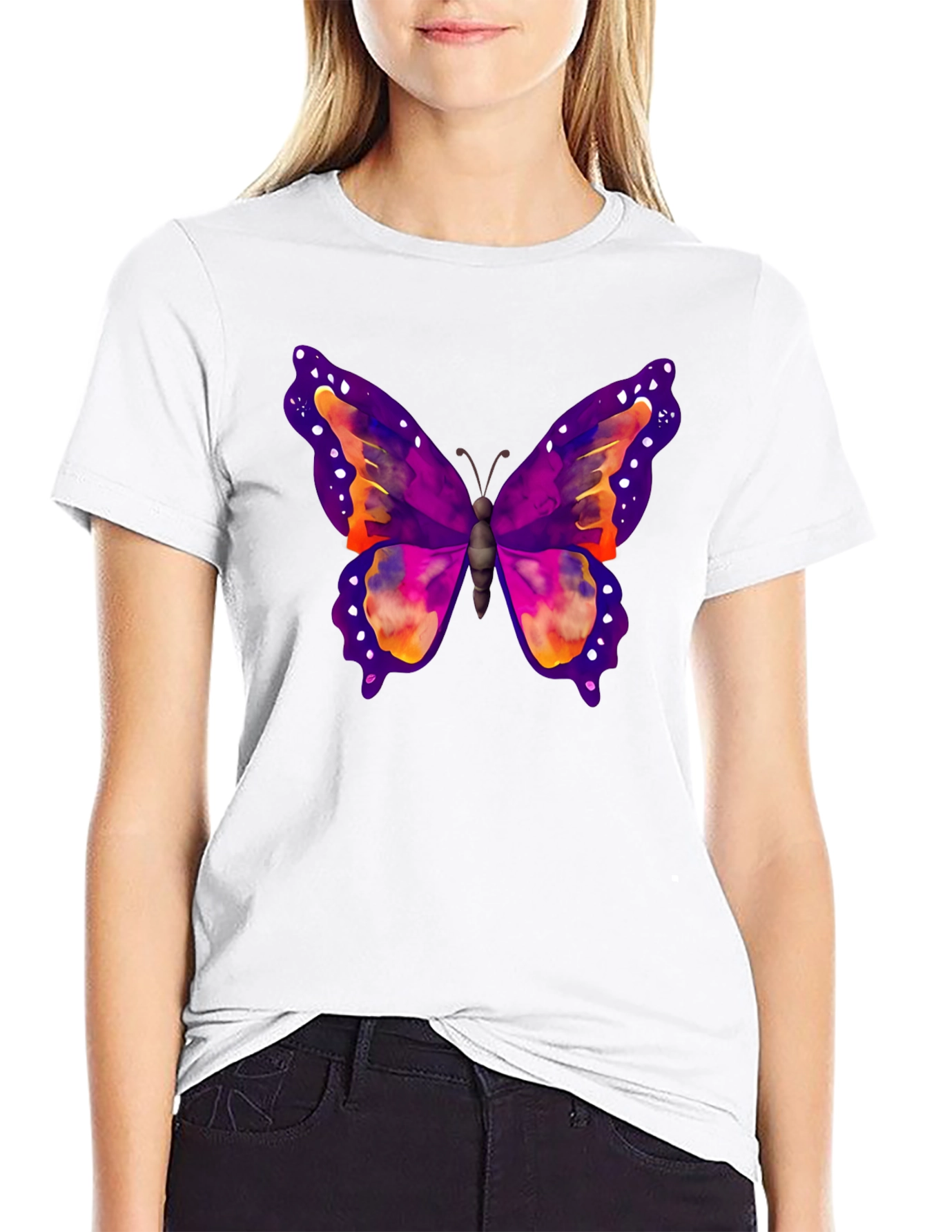 Butterfly Print Black T-Shirt